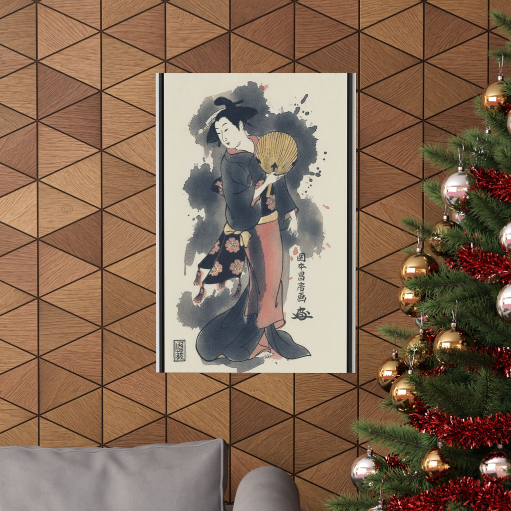 Watercolor — Girl With Fan — Matte Poster