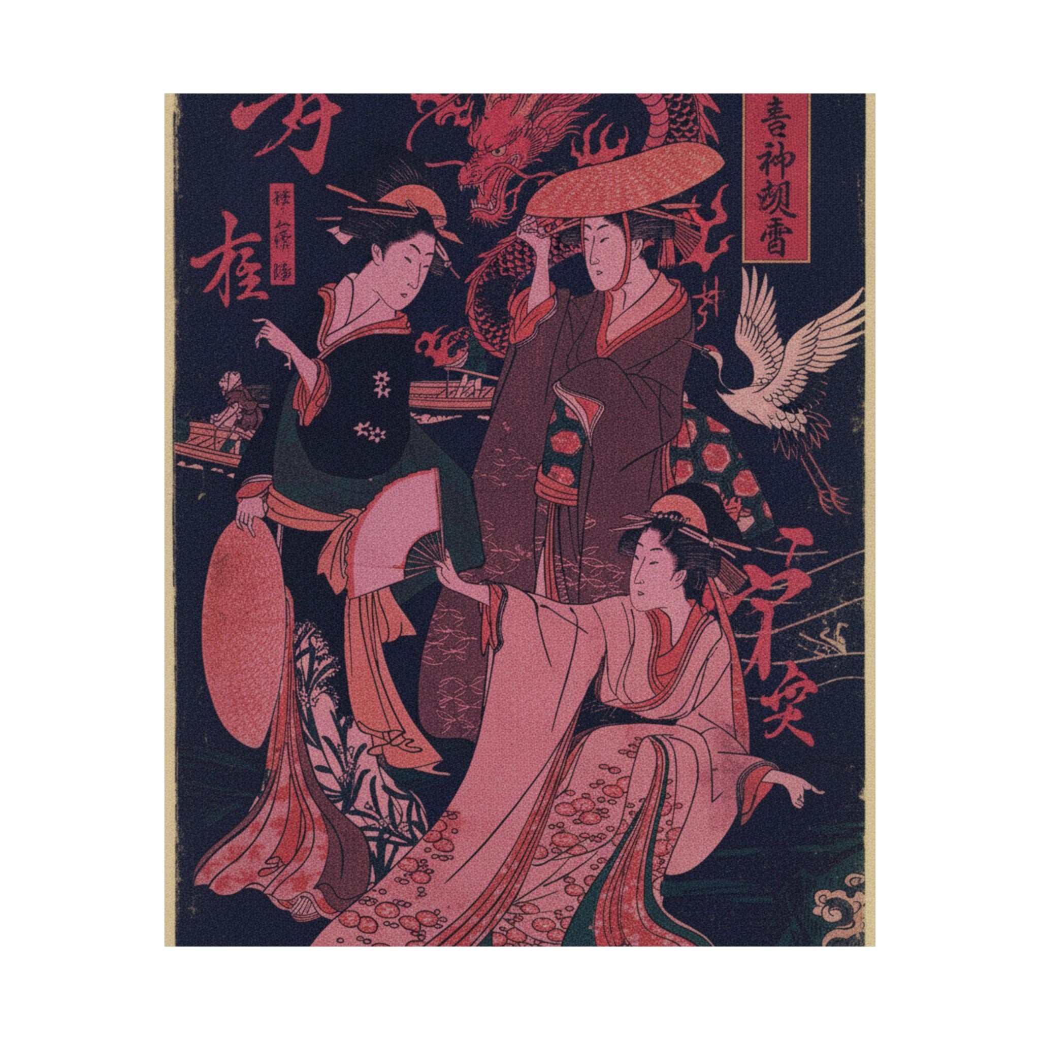 Japanese Street — Three Young Ladies By The Seashore — Matte Poster