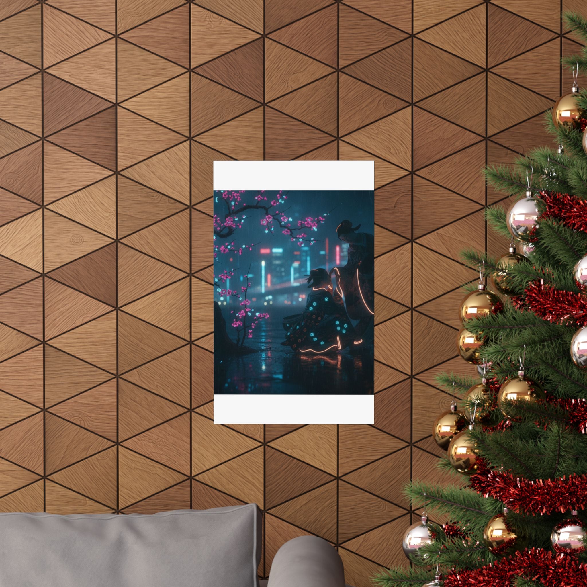Neon Noir — Two Girls Under Plum Tree — Matte Poster