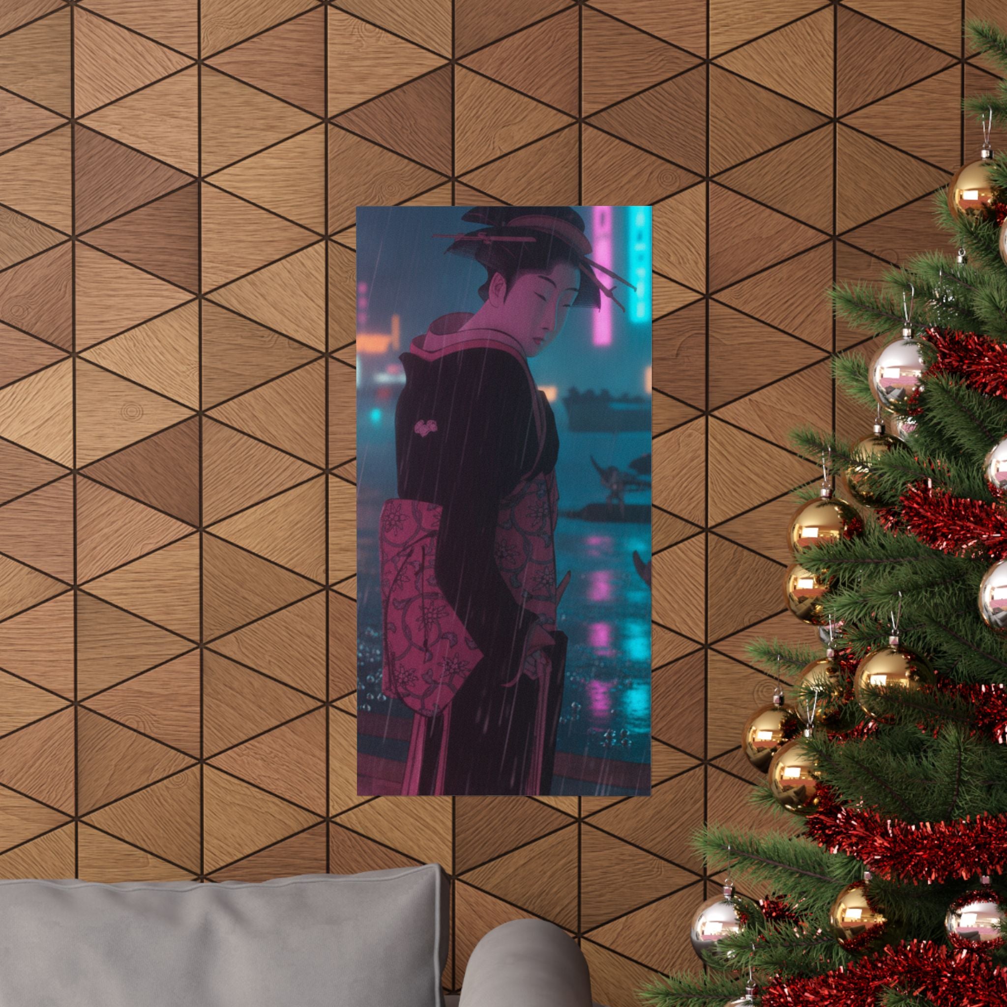 Neon Noir — Young Lady By The Shore — Matte Poster