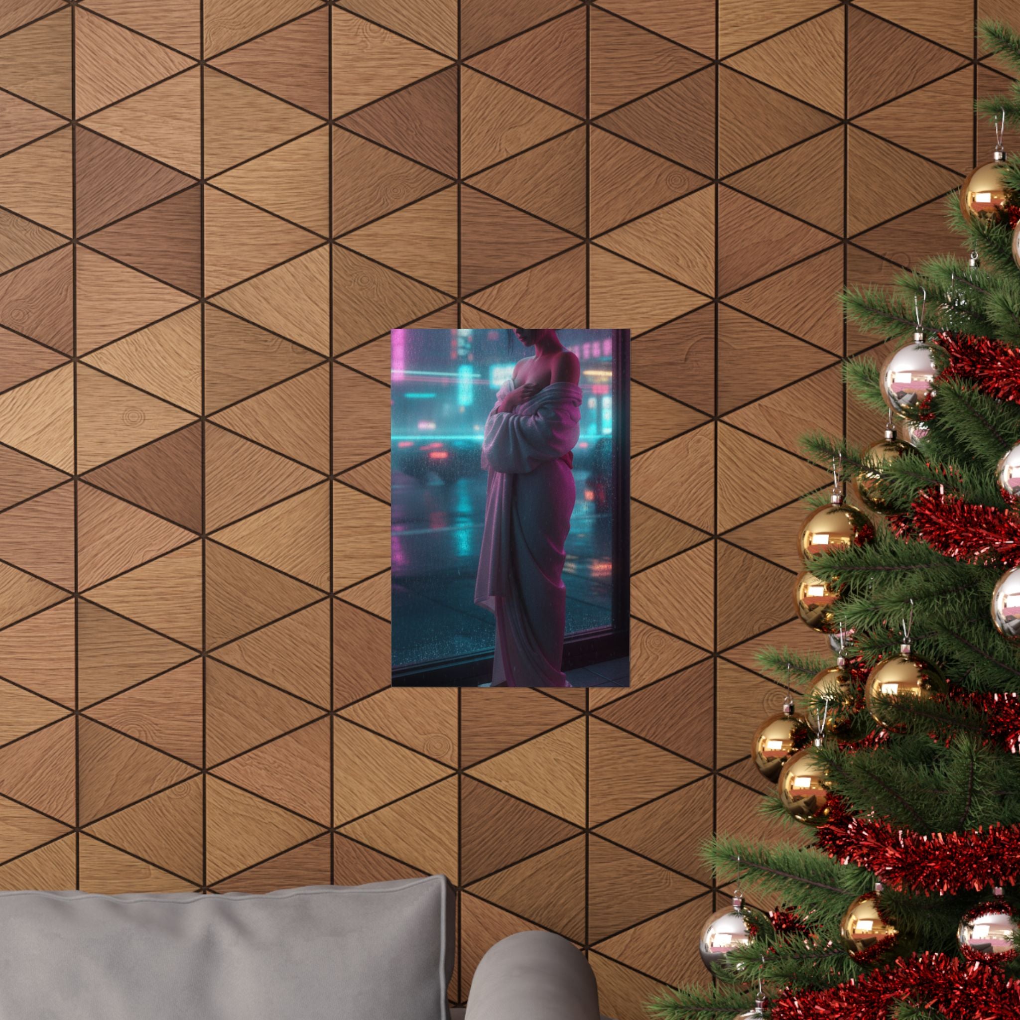 Neon Noir — Girl Drying Herself After Her Bath — Matte Poster