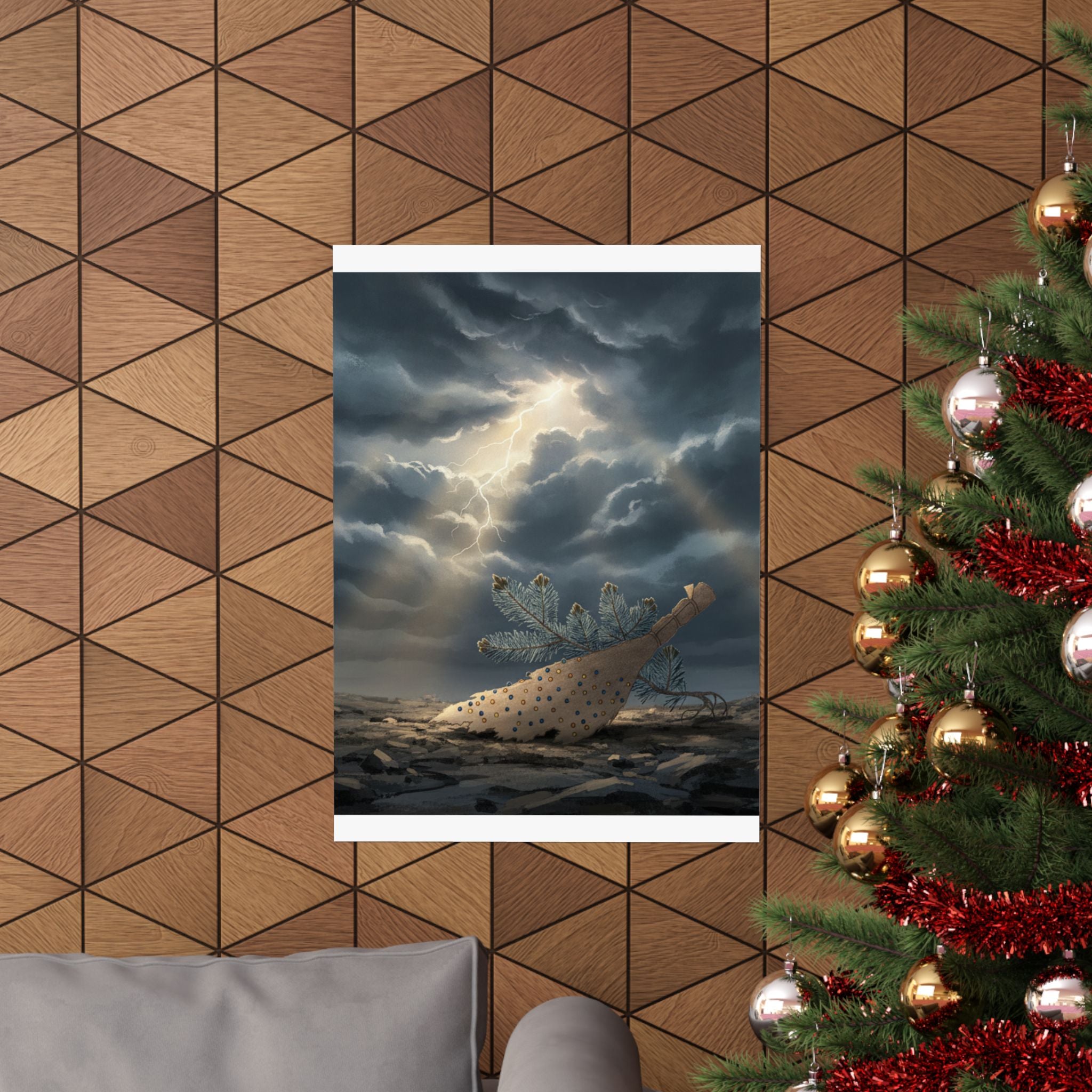 Dramatic Storm — Young Pine Tree And Jeweled Broom — Matte Poster