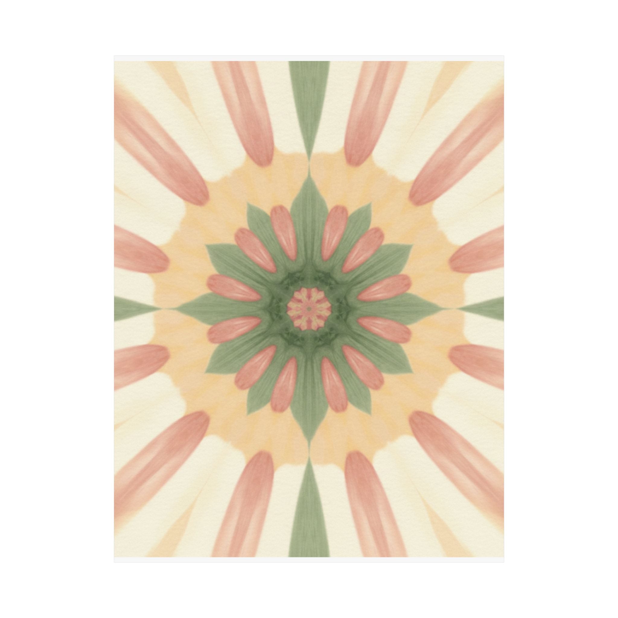 Peach and Sage Floral Kaleidoscope Mandala Poster