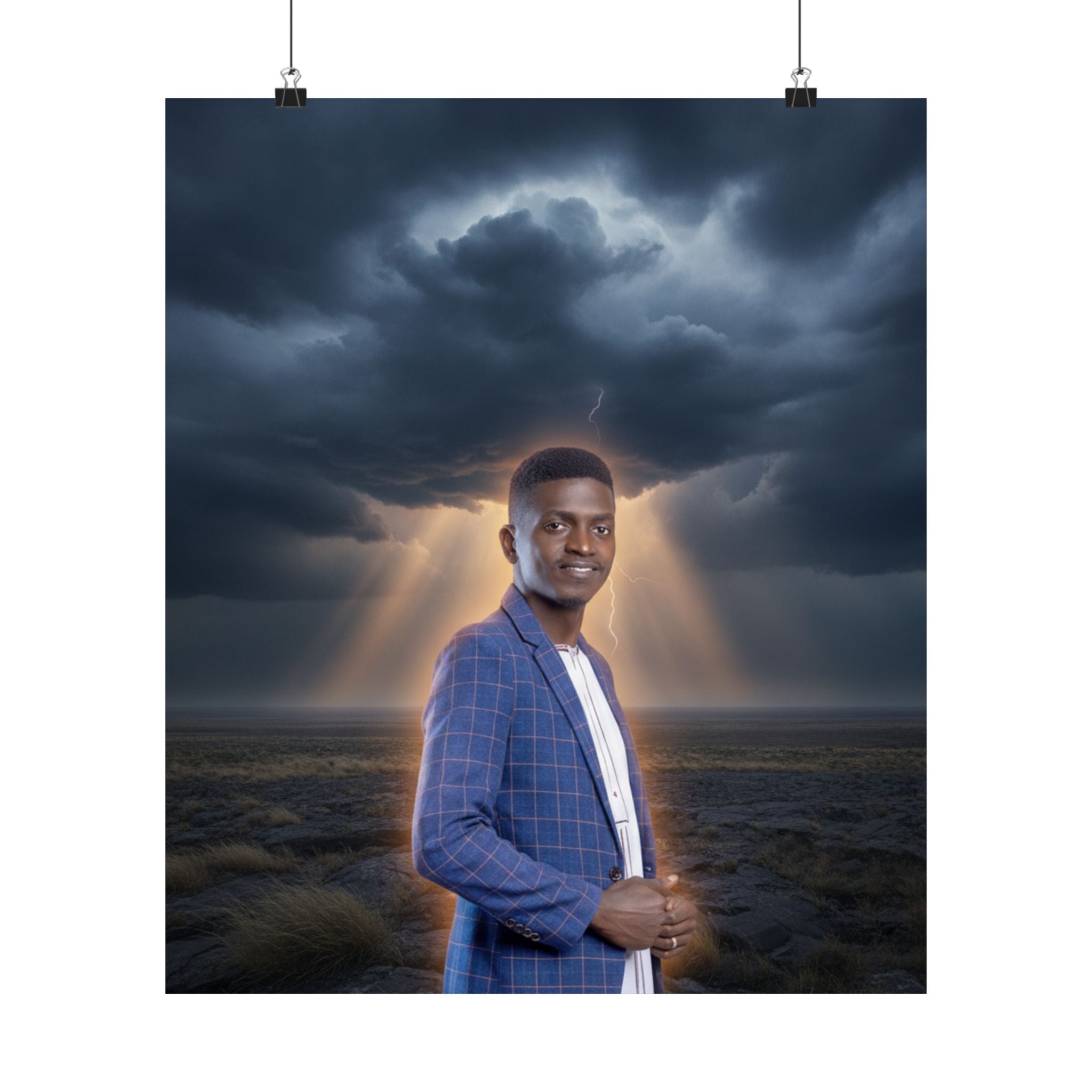 Smiling Man Blue Check Blazer Storm Sunrays Matte Poster