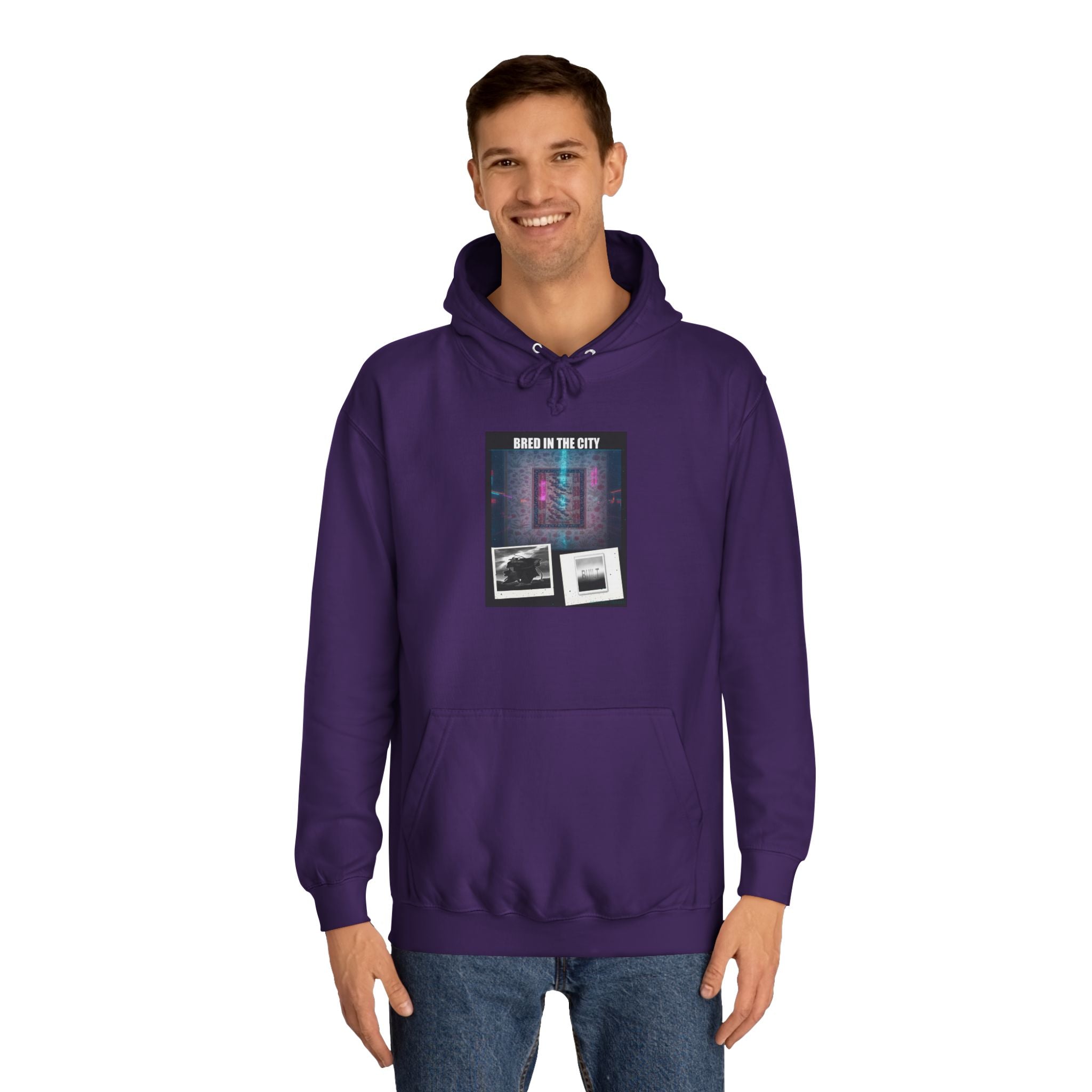 BRED IN THE CITY Purple Neon Collage Hoodie