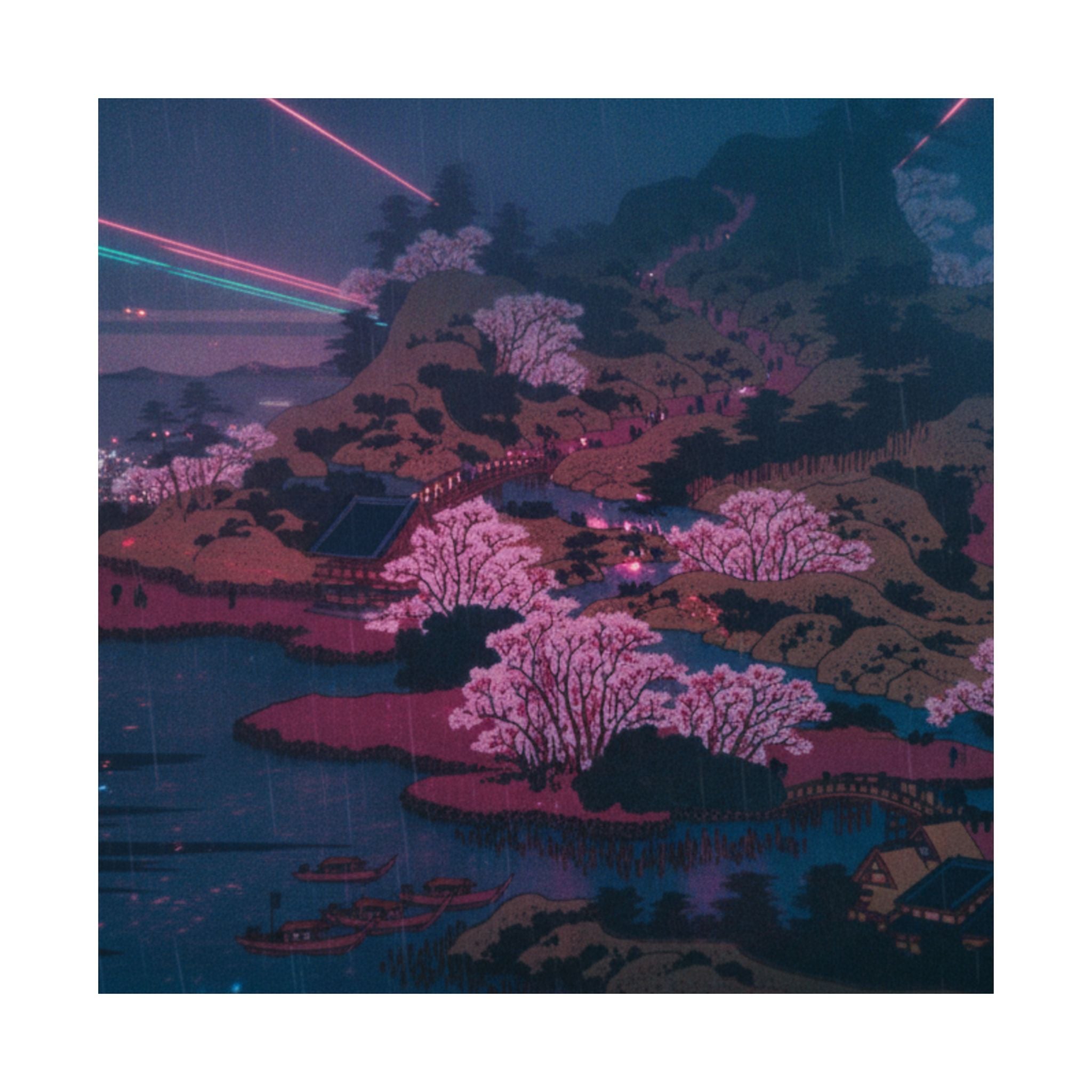 Neon Noir — Tenpōzan At The Mouth Of The Aji River In Settsu Province (Sesshū Ajikawaguchi T — Matte Poster