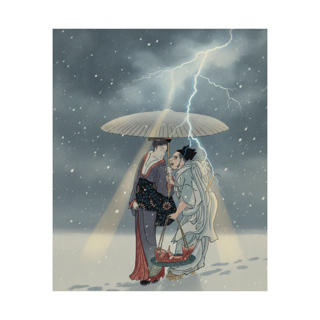Dramatic Storm — Ebisu And Benten Walking In The Snow — Matte Poster