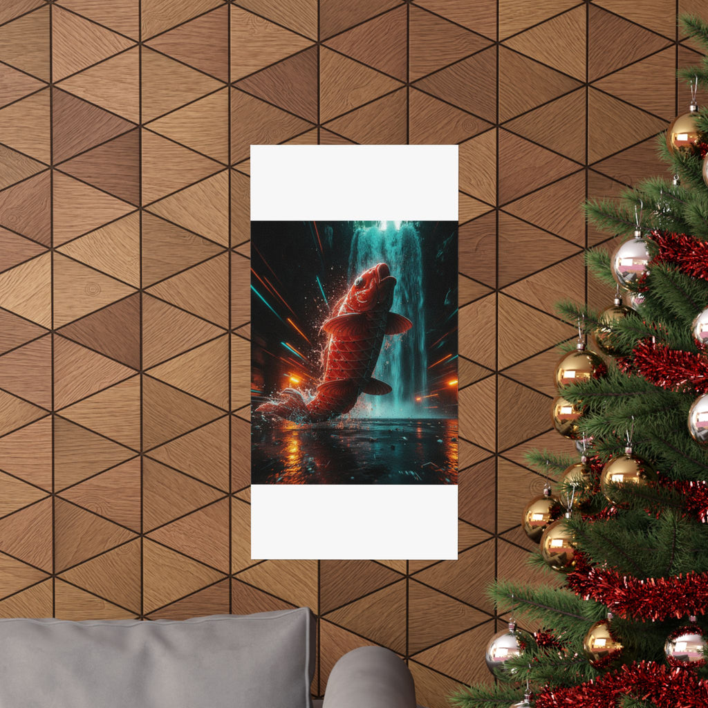Fast Furious — Red Carp Ascending A Waterfall — Matte Poster