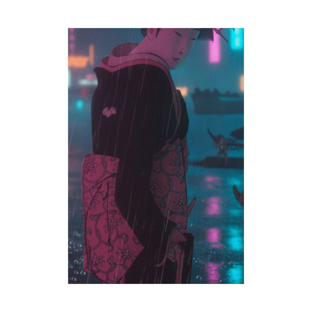 Neon Noir — Young Lady By The Shore — Matte Poster