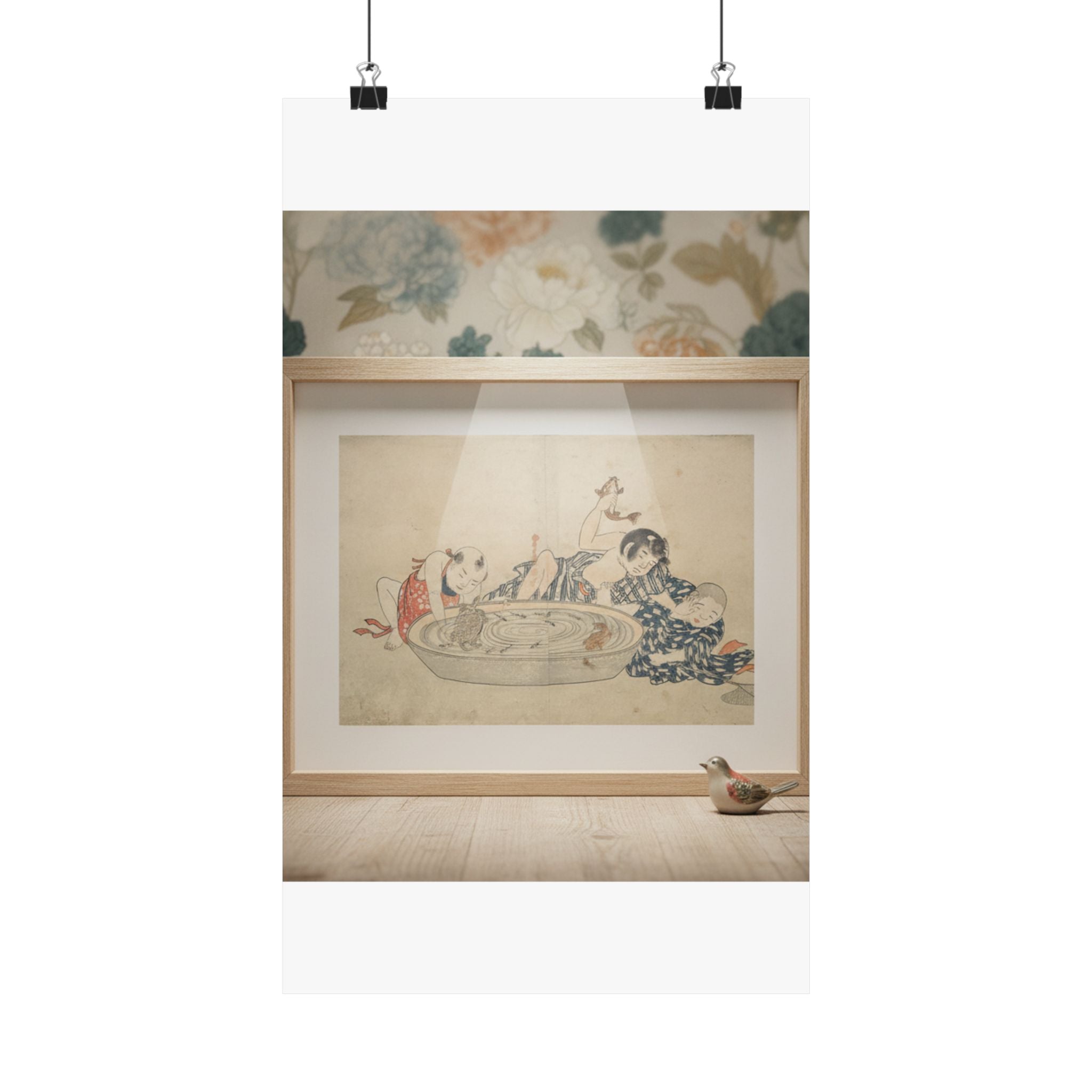 Product Marketing — Boys Playing With A Basin Of Fish And Turtles — Matte Poster
