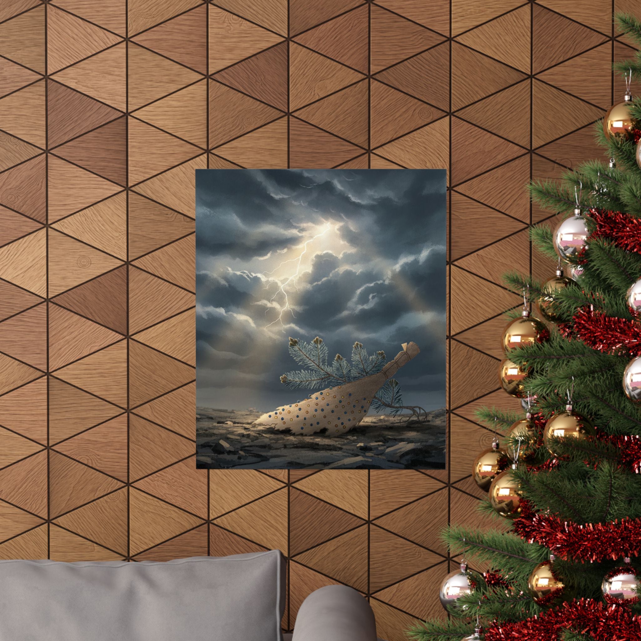 Dramatic Storm — Young Pine Tree And Jeweled Broom — Matte Poster