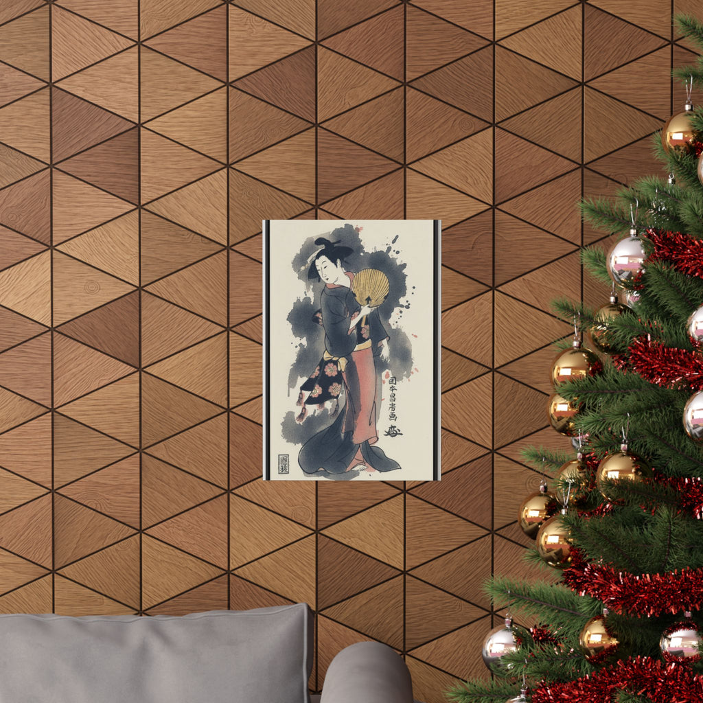 Watercolor — Girl With Fan — Matte Poster