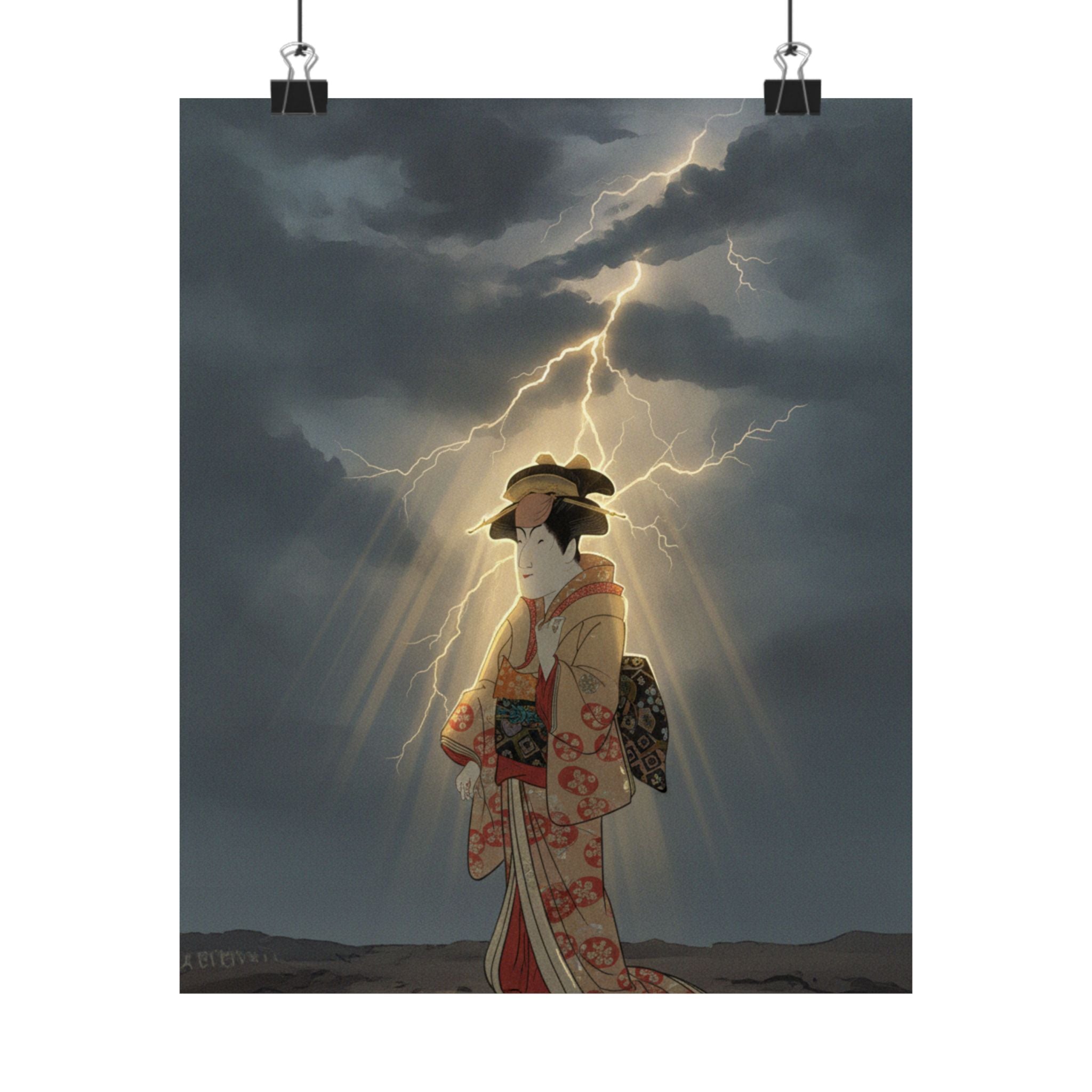 Dramatic Storm — Nakayama Tomisaburō As Miyagino In The Play "Katakiuchi Noriyaibanashi" — Matte Poster