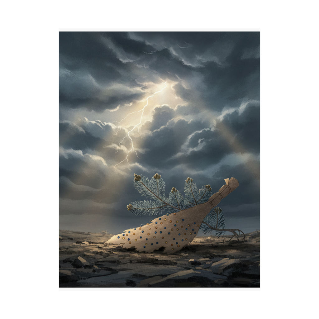 Dramatic Storm — Young Pine Tree And Jeweled Broom — Matte Poster