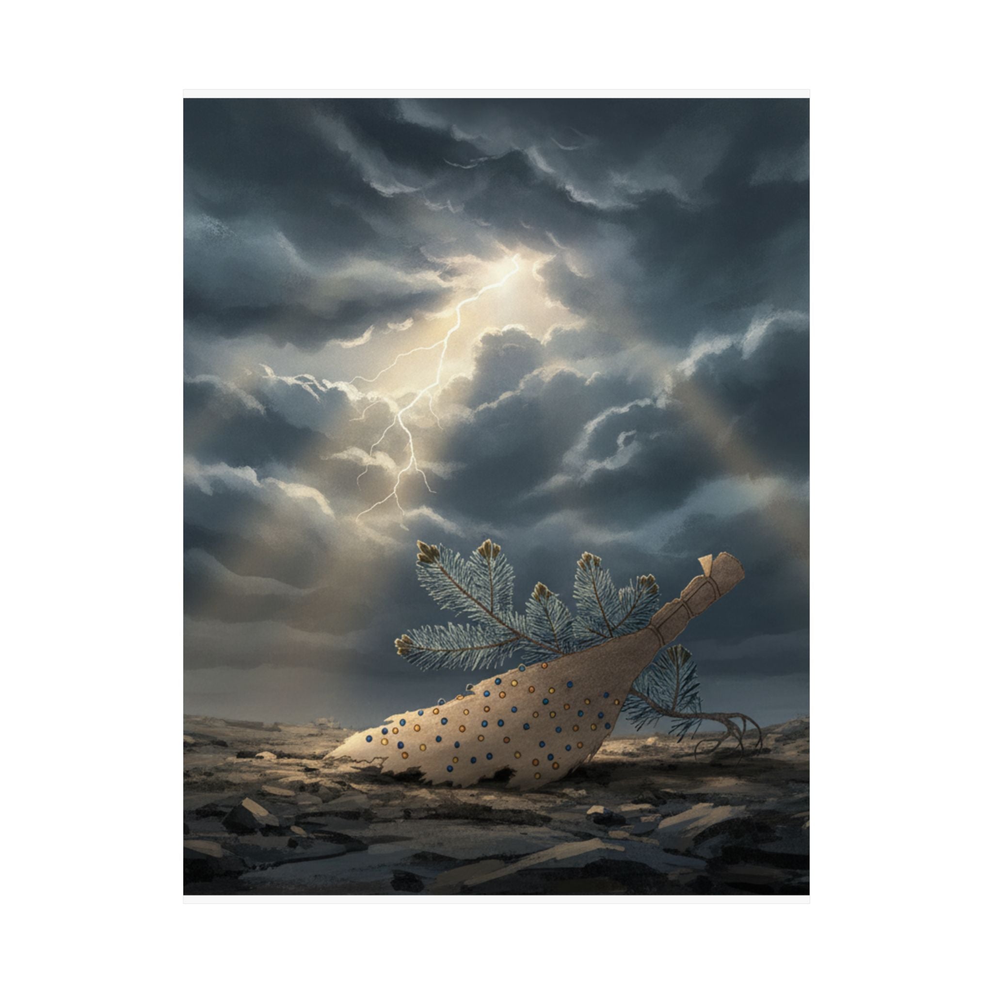 Dramatic Storm — Young Pine Tree And Jeweled Broom — Matte Poster