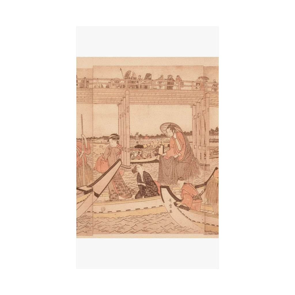 Southern Sunset — Fishing Boats With Nets Under Ryōgoku Bridge — Matte Poster