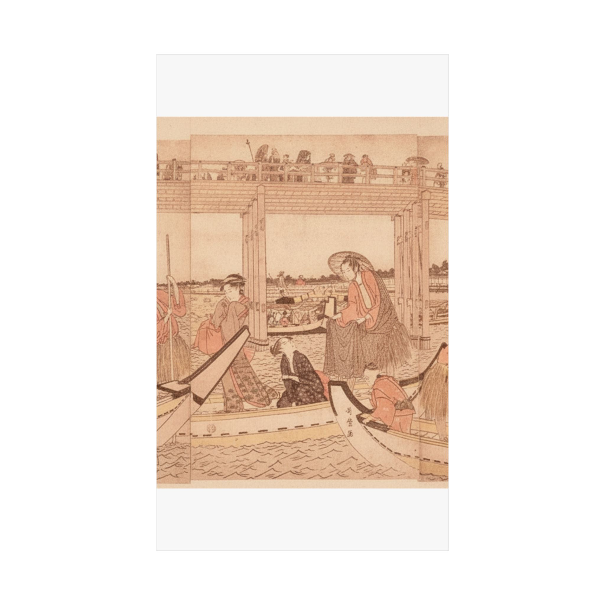 Southern Sunset — Fishing Boats With Nets Under Ryōgoku Bridge — Matte Poster