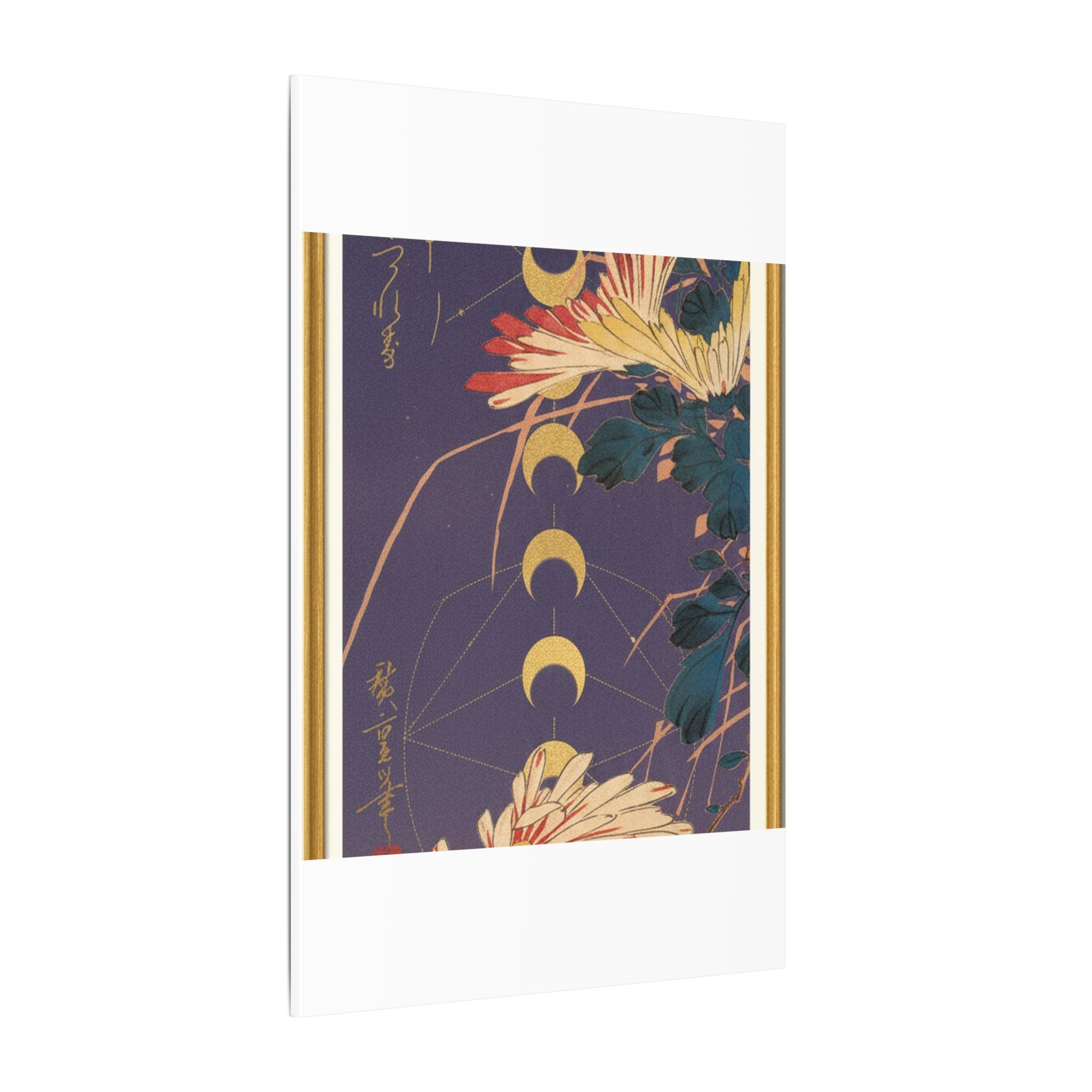 Chrysanthemum and Gold Moon Phases Woodblock Matte Canvas