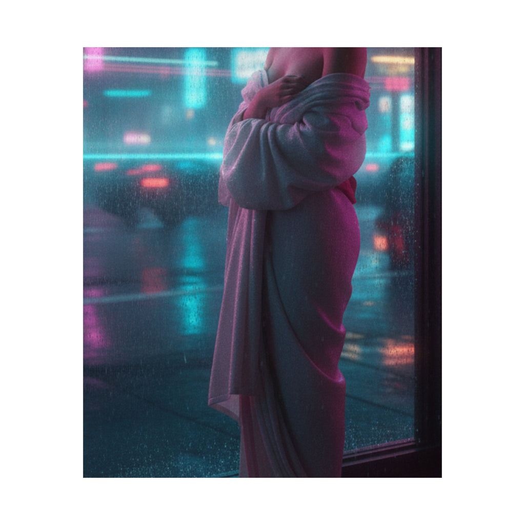 Neon Noir — Girl Drying Herself After Her Bath — Matte Poster