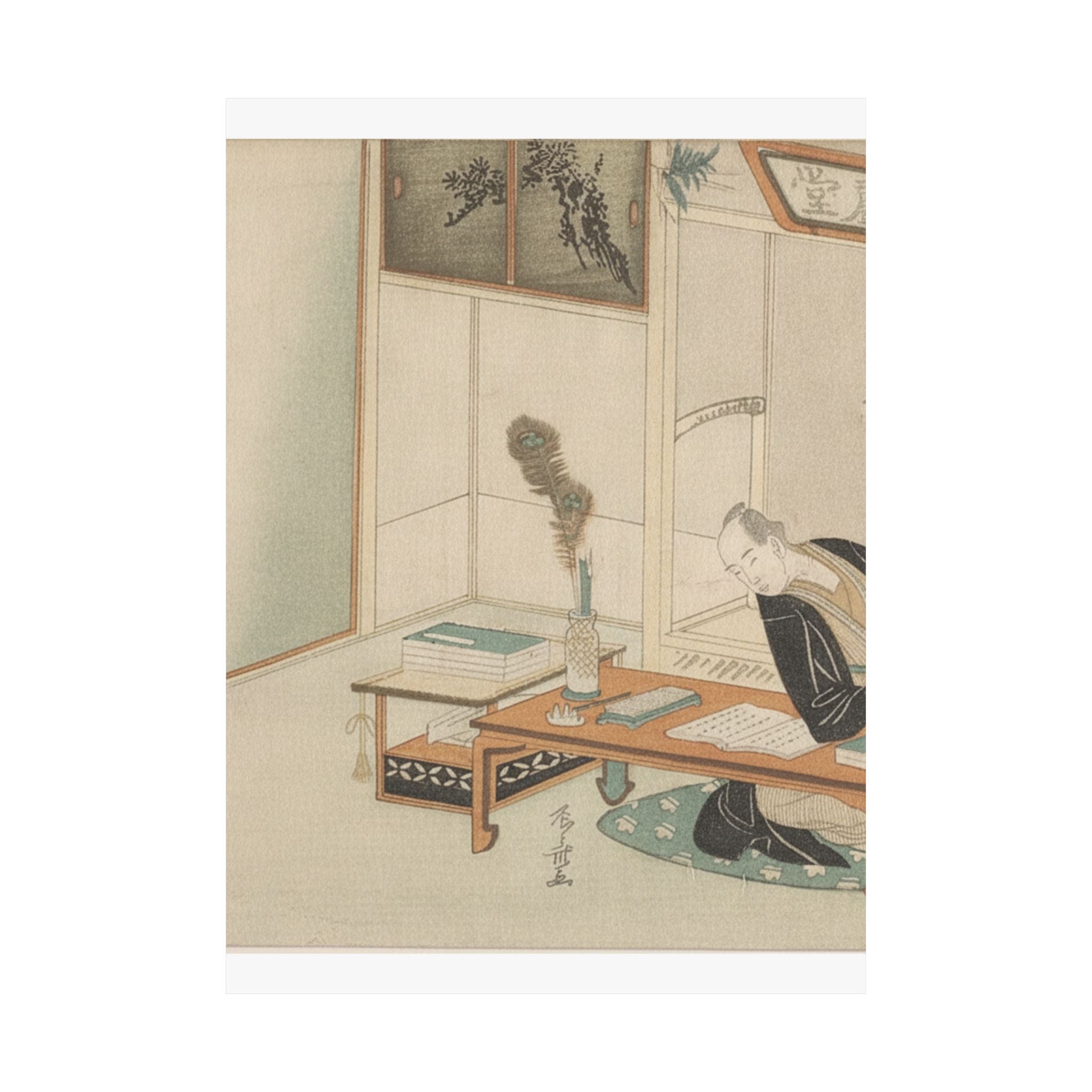 Botanical — Man Seated With His Reading And Writing Materials Before Him — Matte Poster
