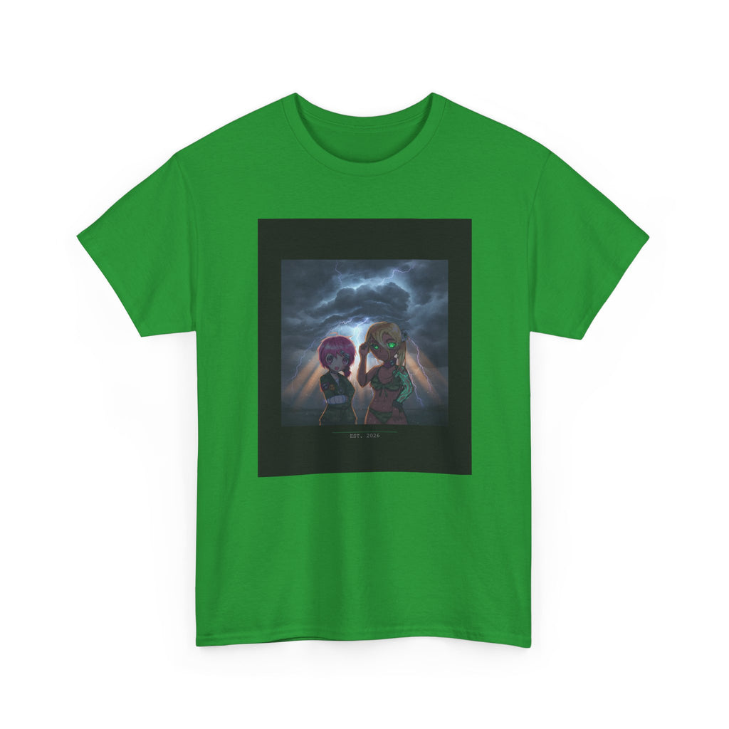 Anime Girls Under Lightning Storm Sky Graphic Tee