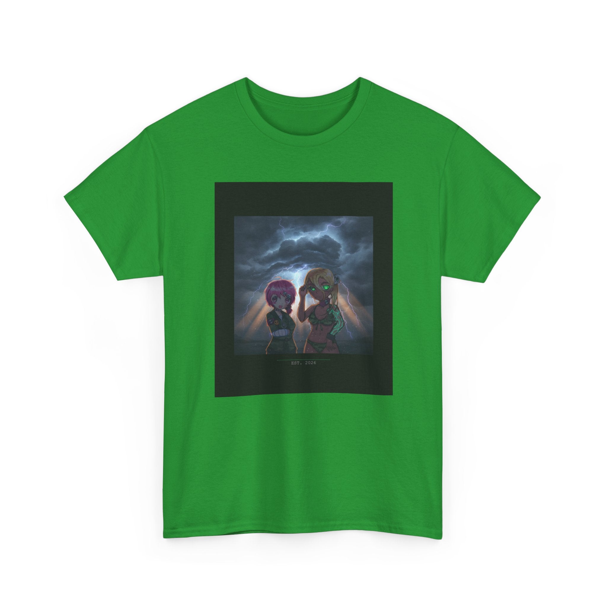 Anime Girls Under Lightning Storm Sky Graphic Tee