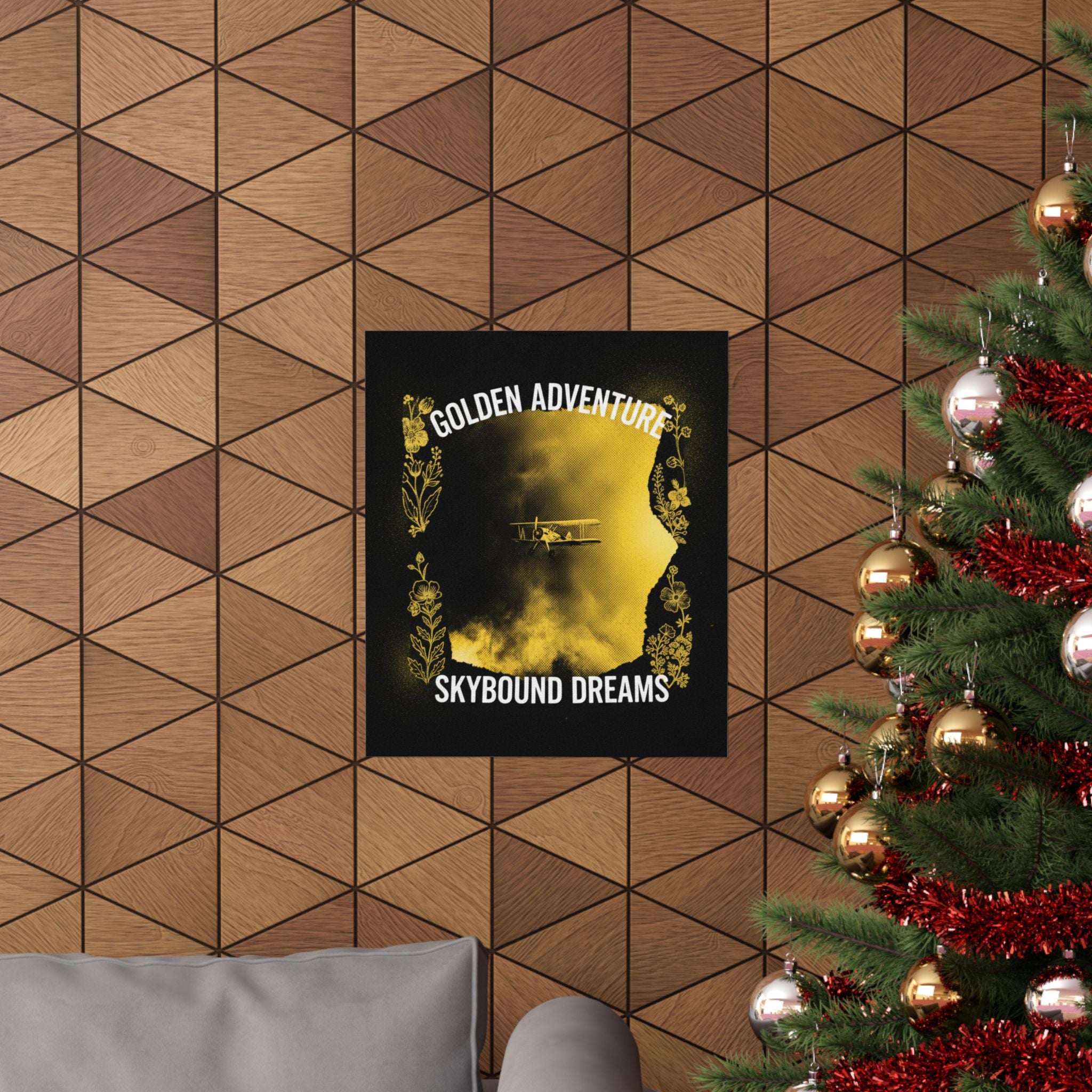 Golden Adventure Skybound Dreams Biplane Art Poster