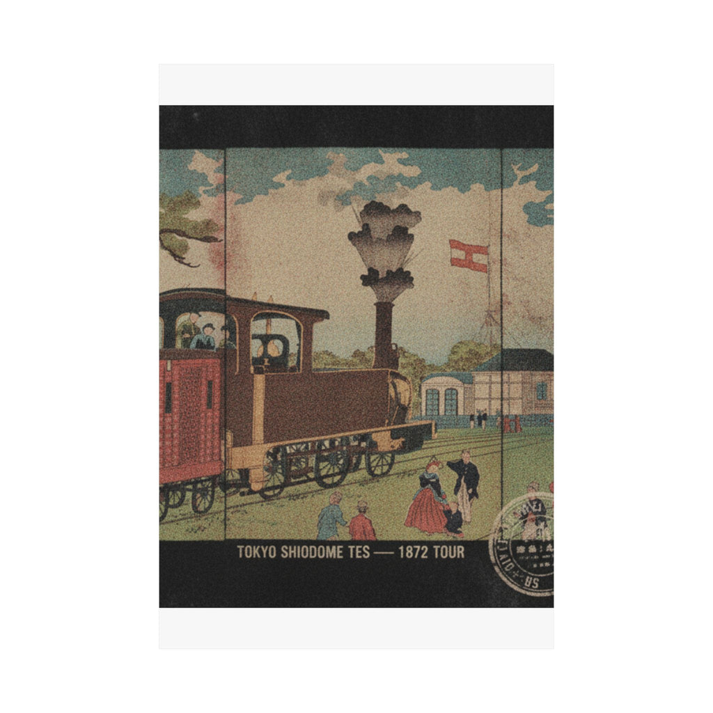 Vintage Bootleg — Illustration Of A Steam Locomotive Passing Shiodome In Tokyo (Tōkyō Shiodome Tes — Matte Poster