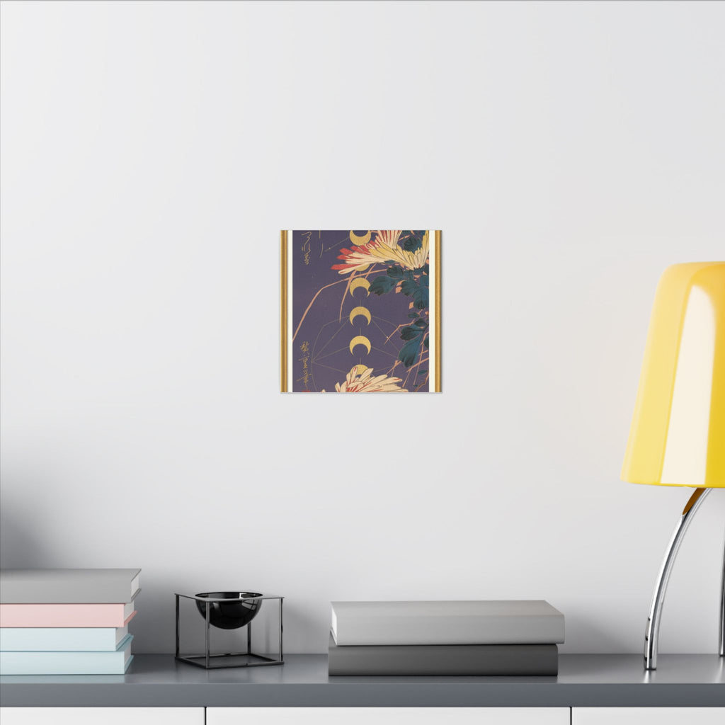 Chrysanthemum and Gold Moon Phases Woodblock Matte Canvas