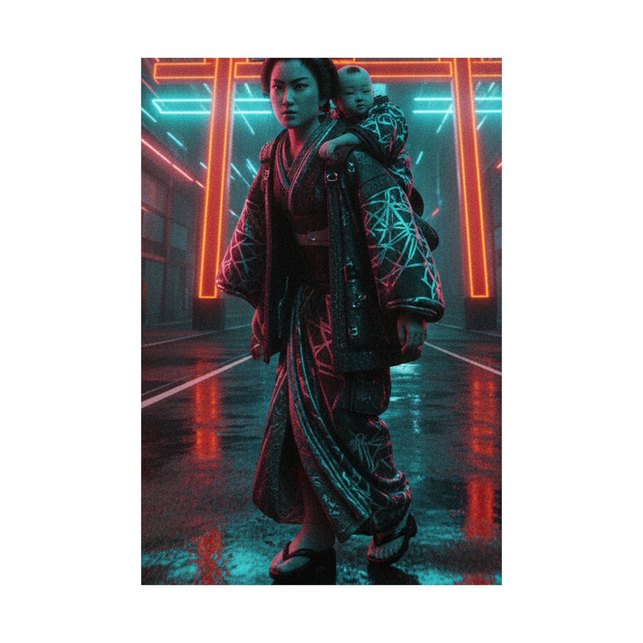 Fast Furious — A Woman Carrying A Child On Her Back Near The Entrance To A Temple — Matte Poster