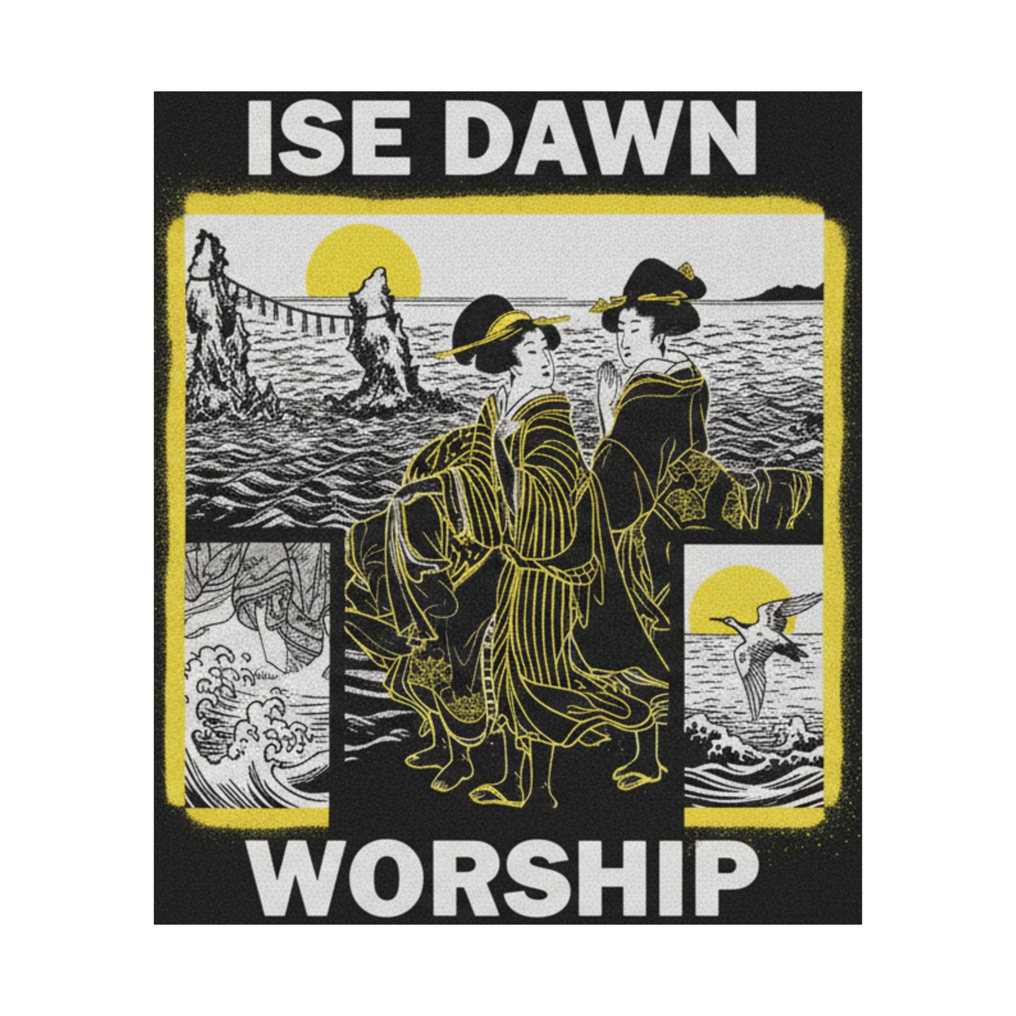 Streetwear Collage — Women Worshipping The Rising Sun Between The Twin Rocks At Ise — Matte Poster