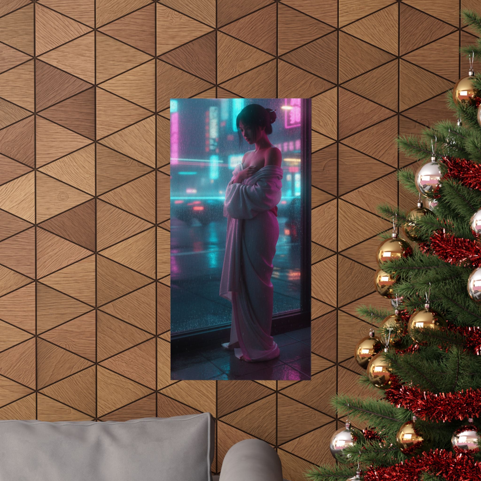 Neon Noir — Girl Drying Herself After Her Bath — Matte Poster