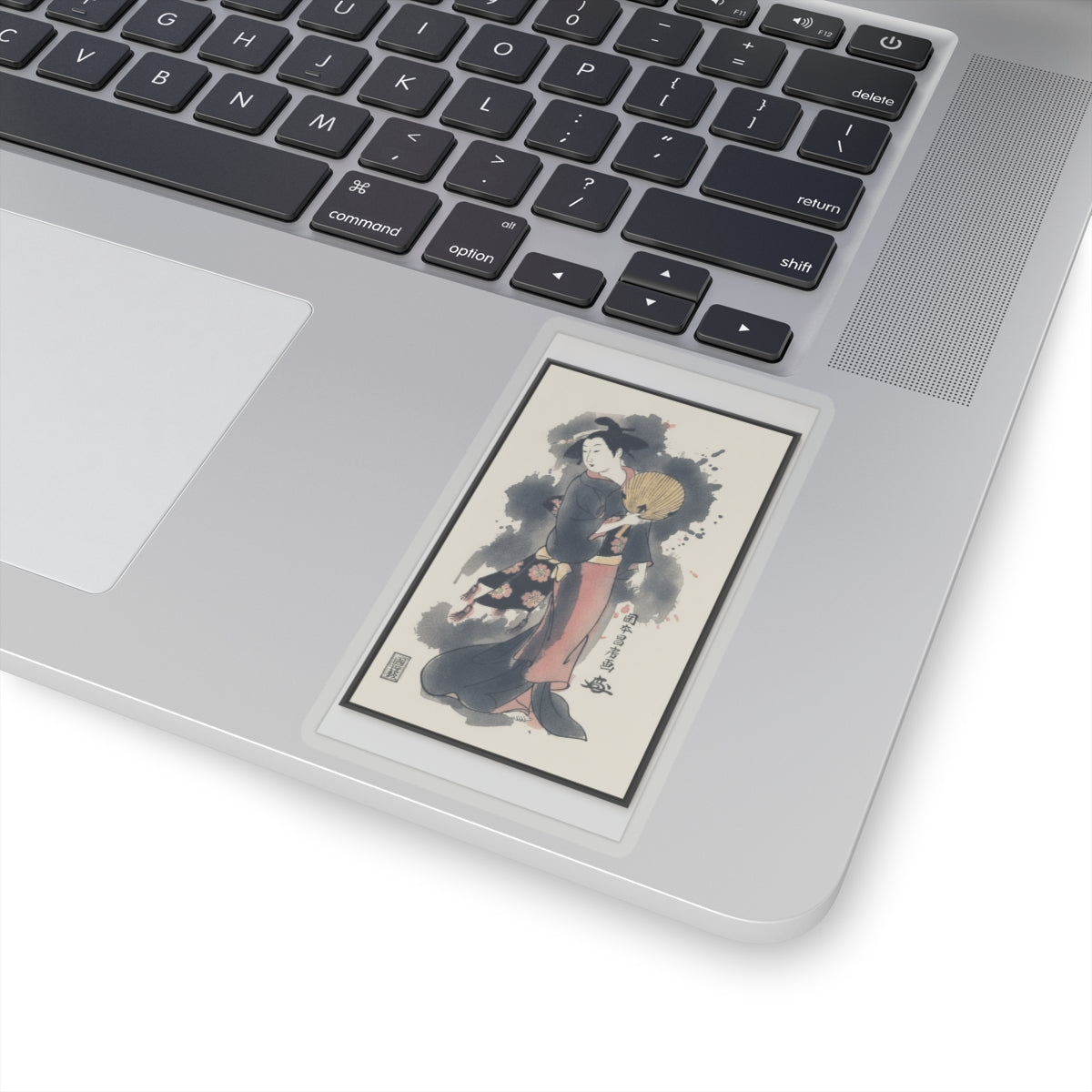 Watercolor — Girl With Fan — Kiss-Cut Sticker