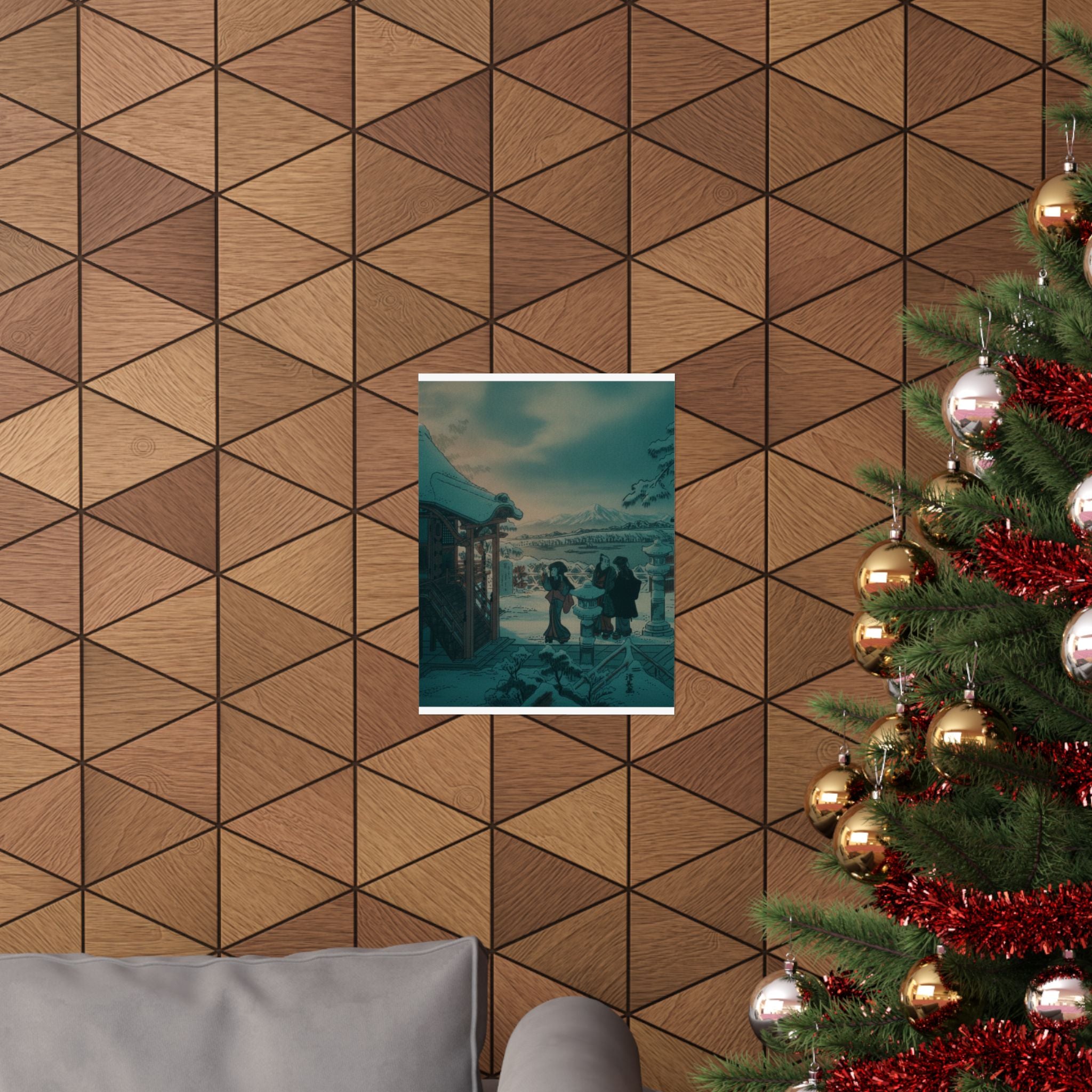 Cinematic — Snow Scene With Figures Outside A Temple — Matte Poster