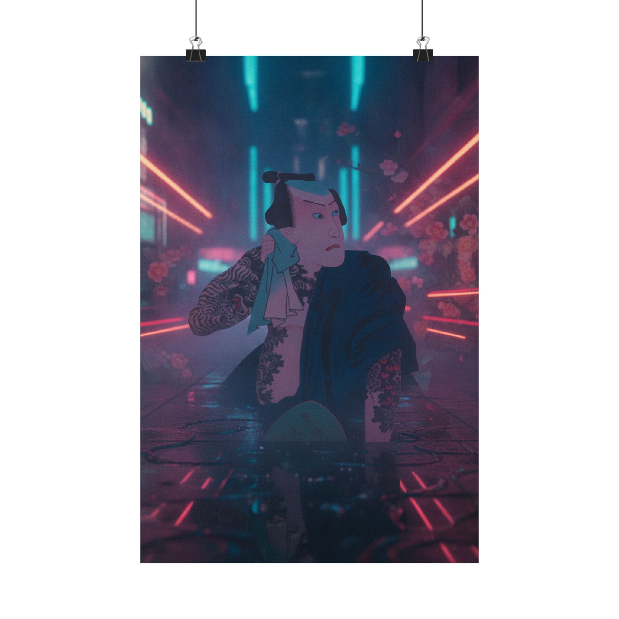 Neon Noir — The Actor Kawarazaki Gonjūrō I As Ude No Kisaburō, Likened To Wu Song The Asceti — Matte Poster