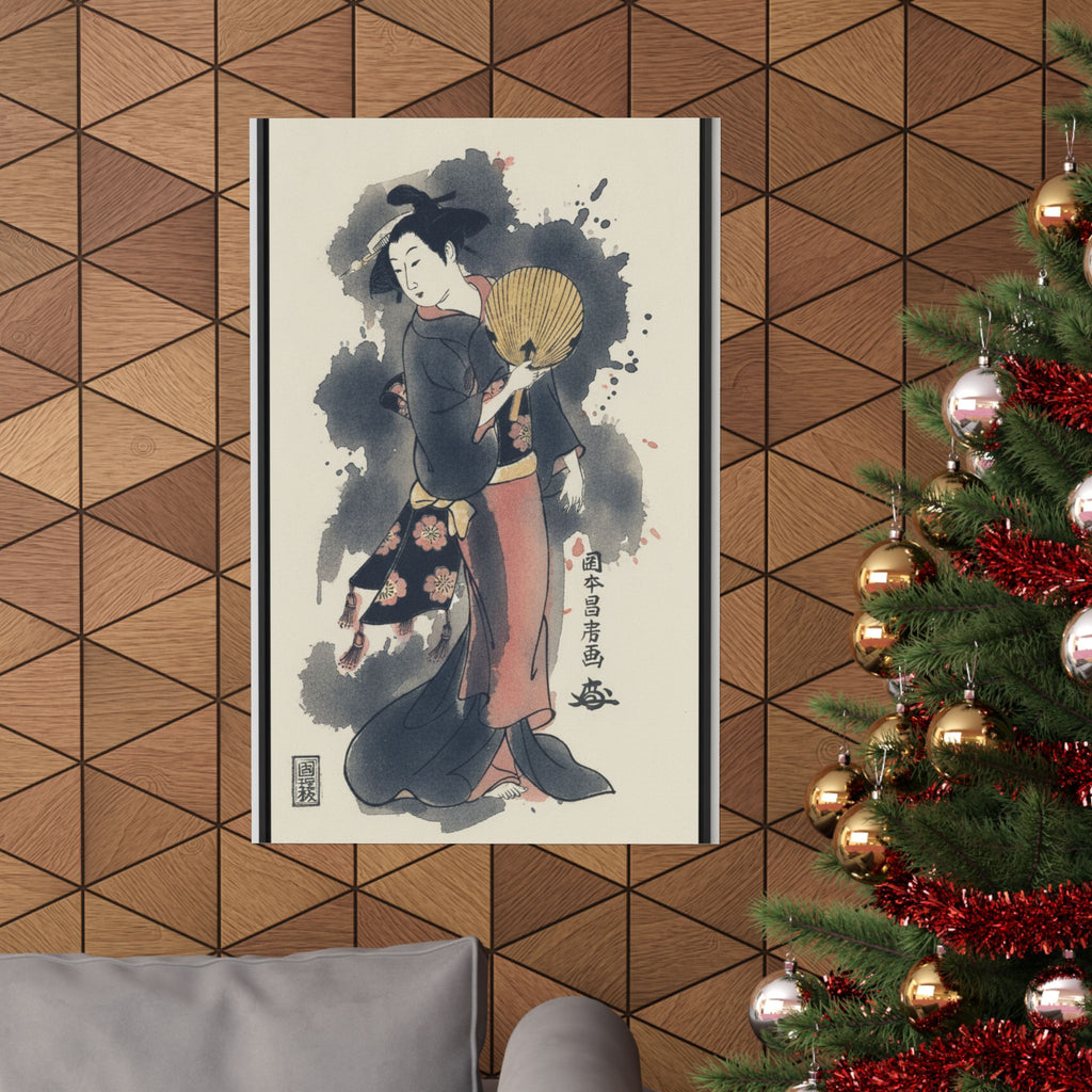 Watercolor — Girl With Fan — Matte Poster