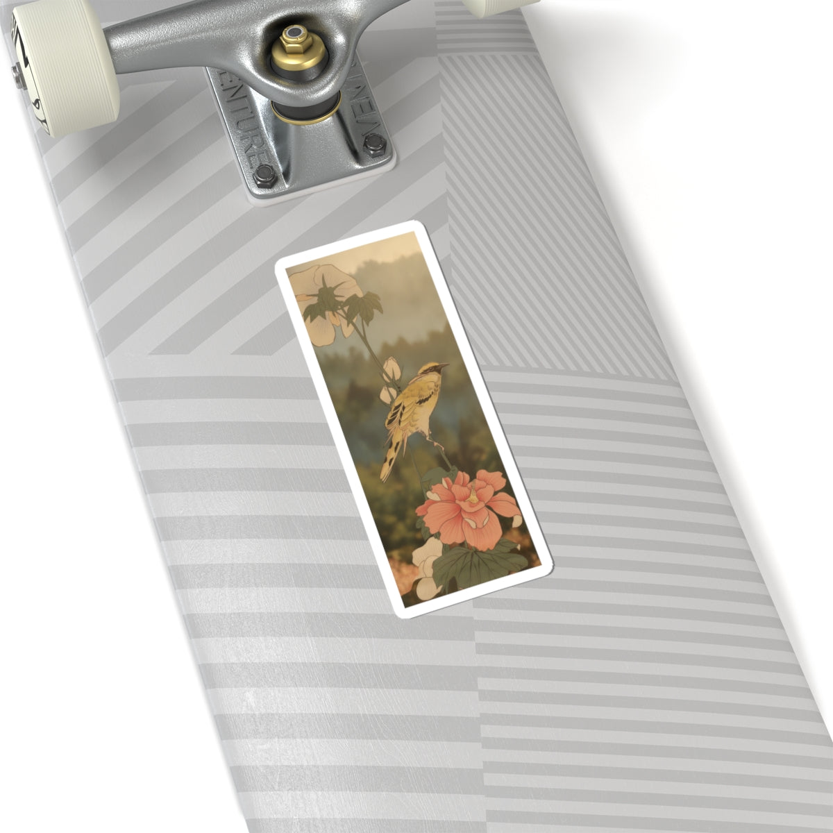 Scenic Nature — Black-Naped Oriole Perched On A Stem Of Rose Mallow — Kiss-Cut Sticker
