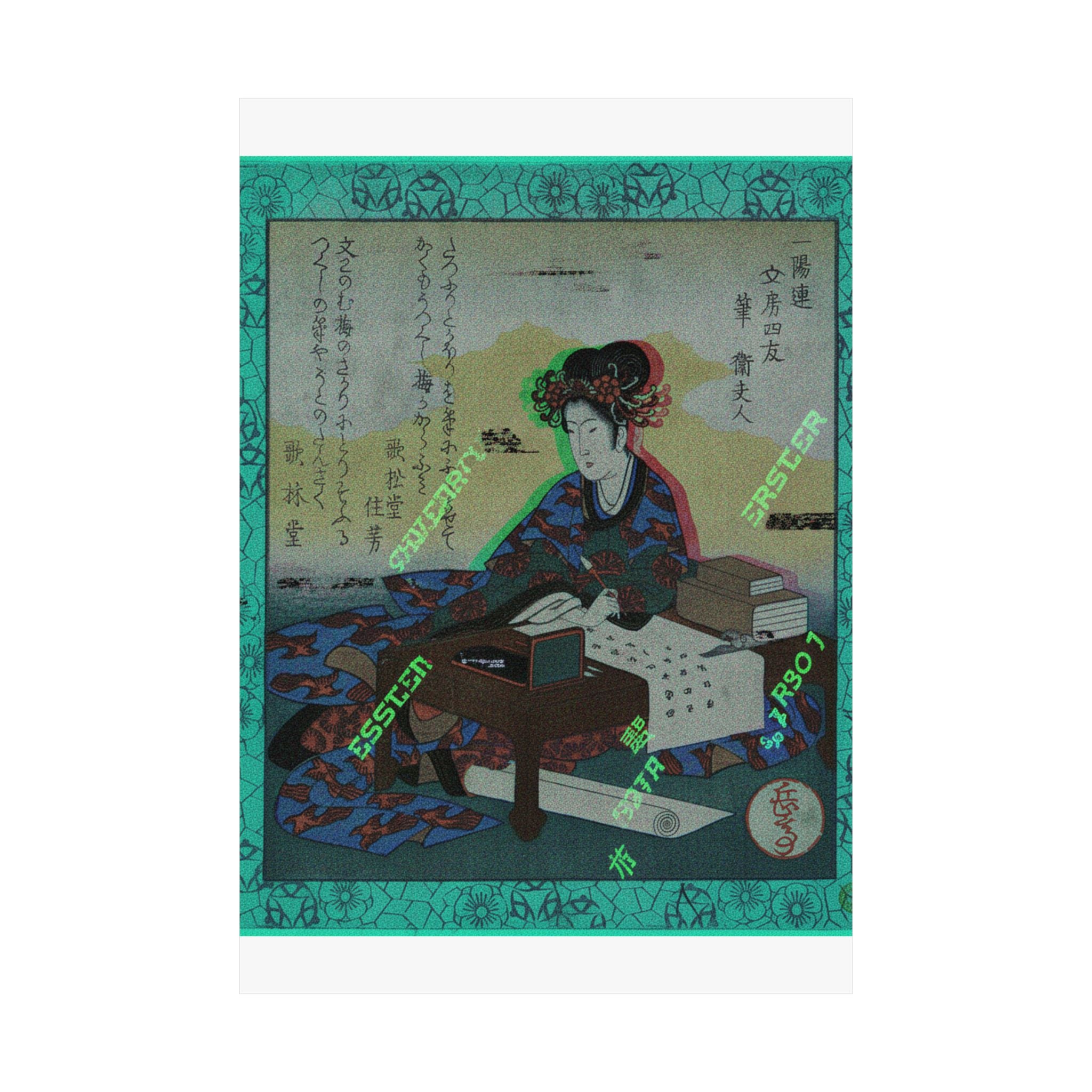 Glitch Culture — Chinese Lady Seated At A Table, Composing An Ode — Matte Poster