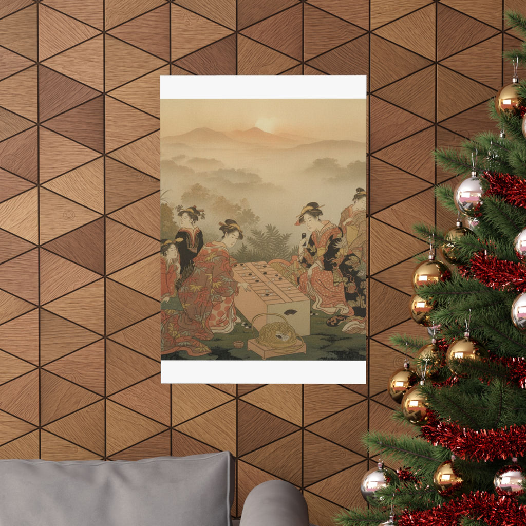 Scenic Nature — Two Young Women Playing A Game Of Sugoroku — Matte Poster