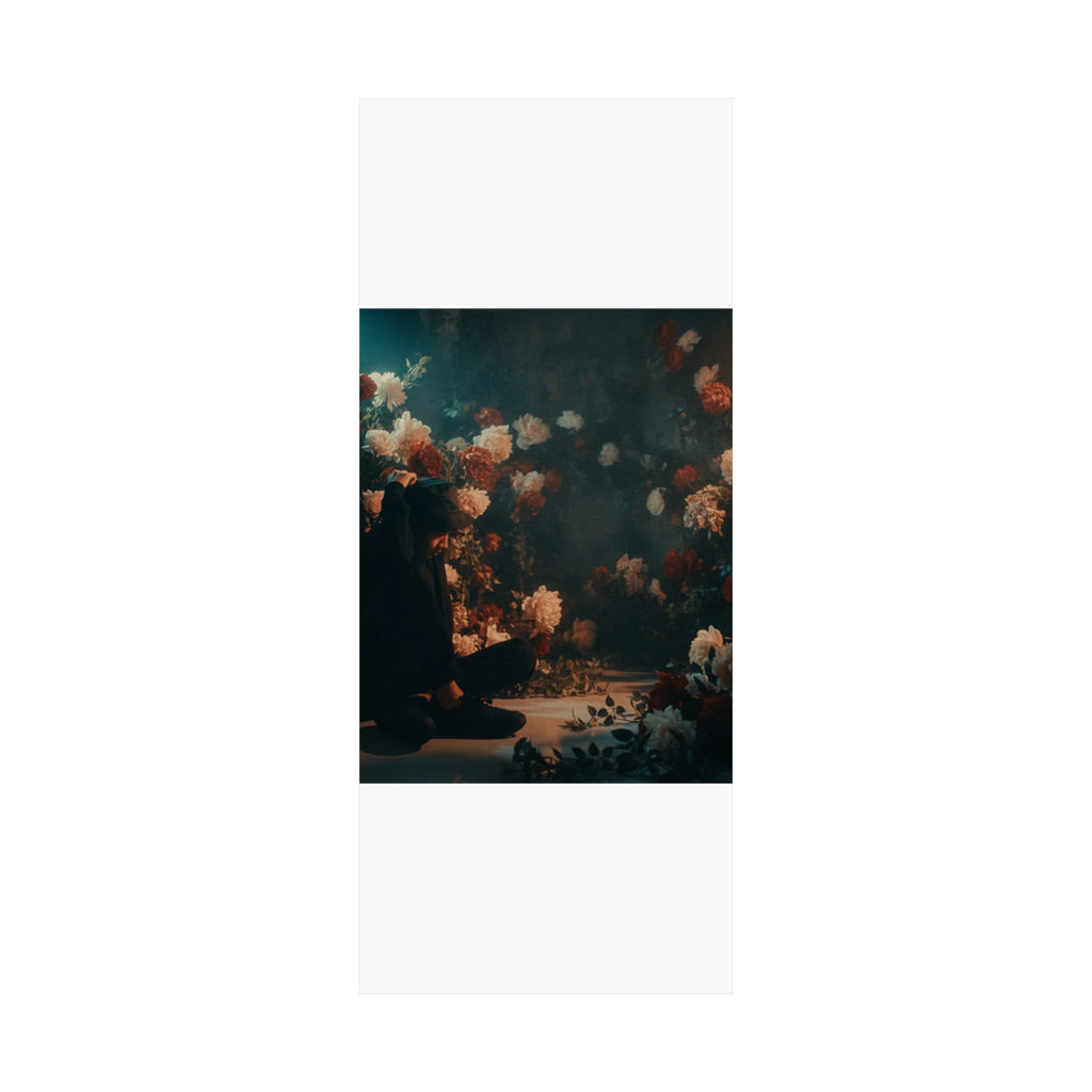 Kneeling Figure in Dark Rose Garden Moody Poster