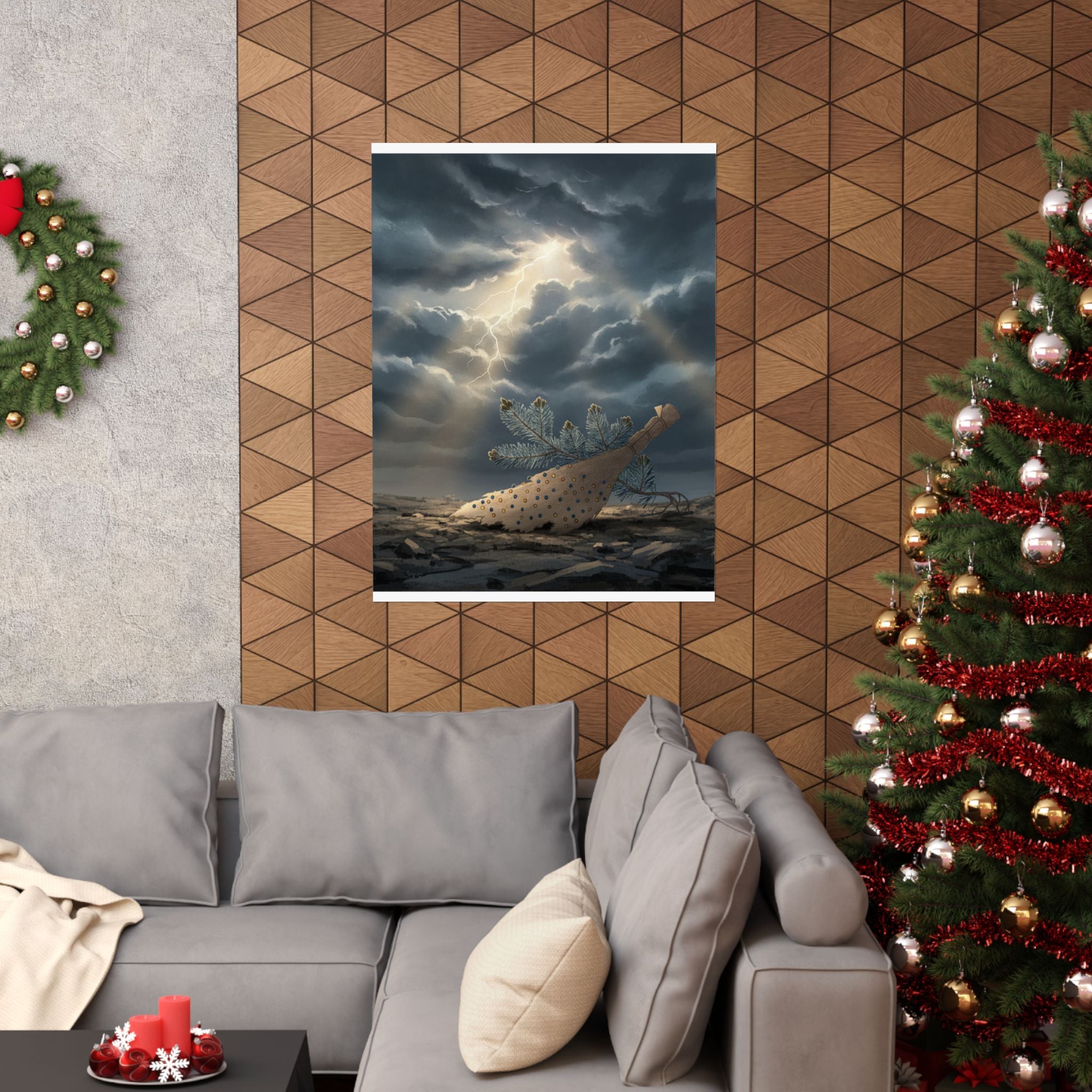 Dramatic Storm — Young Pine Tree And Jeweled Broom — Matte Poster