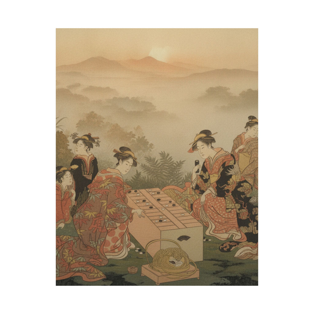 Scenic Nature — Two Young Women Playing A Game Of Sugoroku — Matte Poster