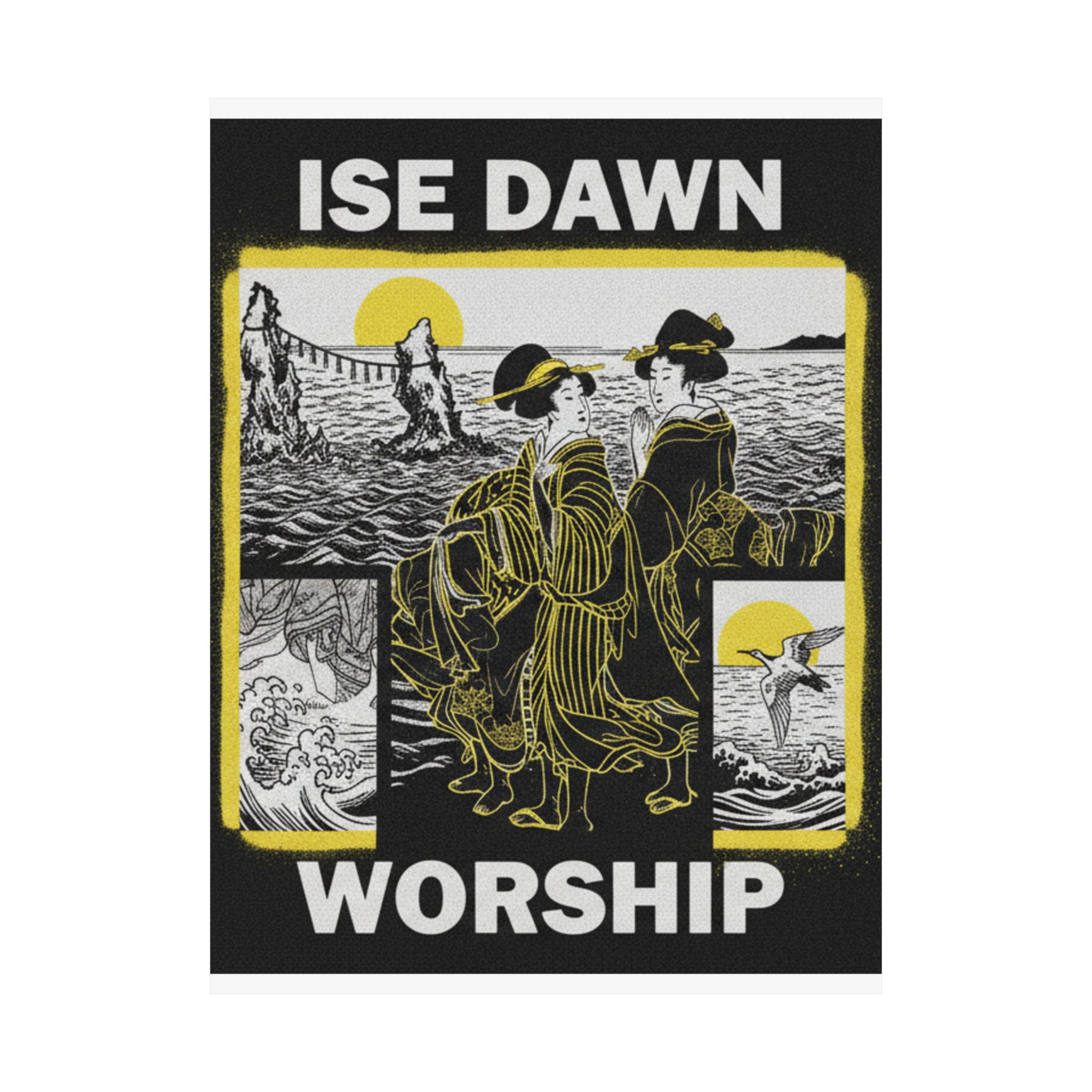 Streetwear Collage — Women Worshipping The Rising Sun Between The Twin Rocks At Ise — Matte Poster