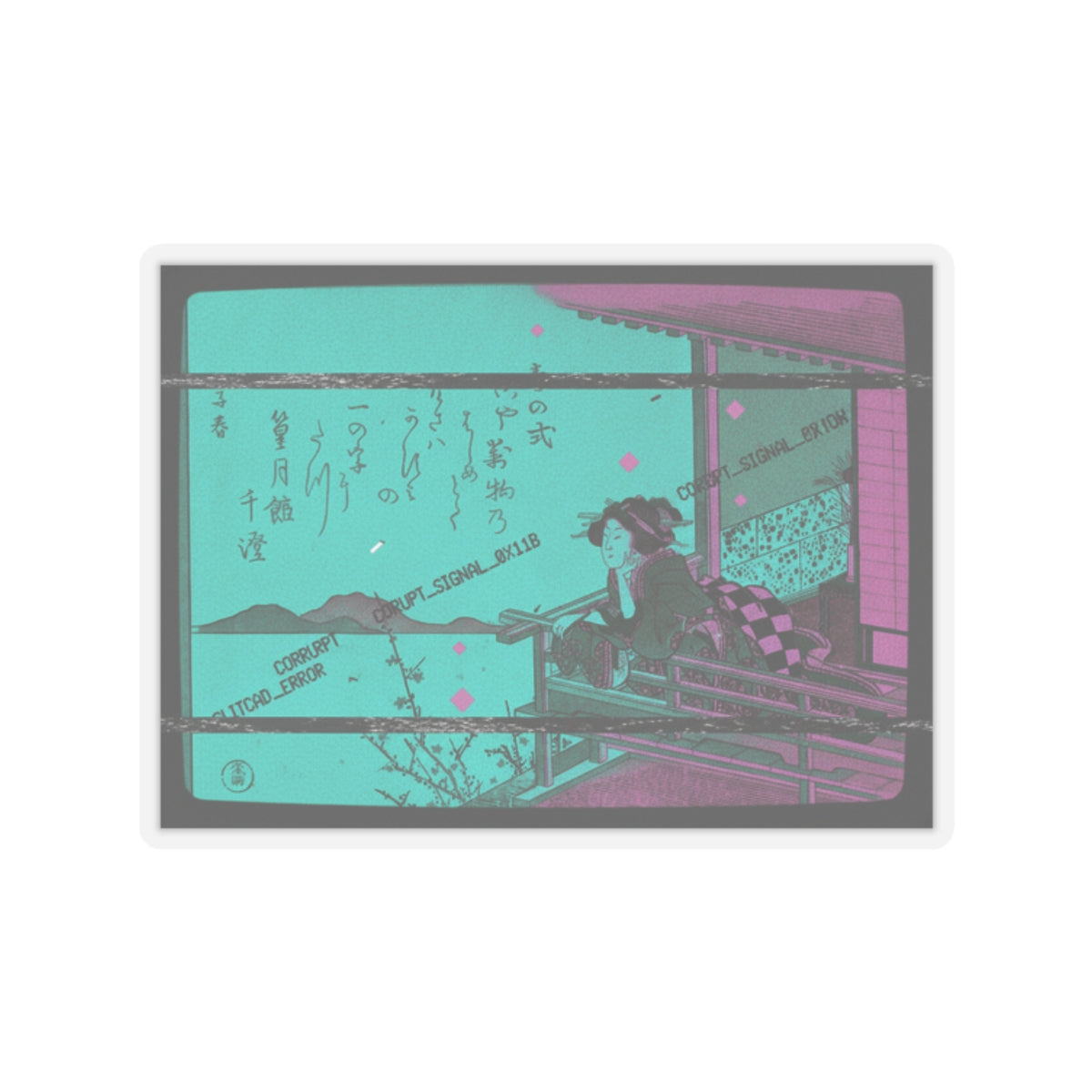 Glitch Culture — Courtesan Leaning On The Railing Of A Veranda — Kiss-Cut Sticker
