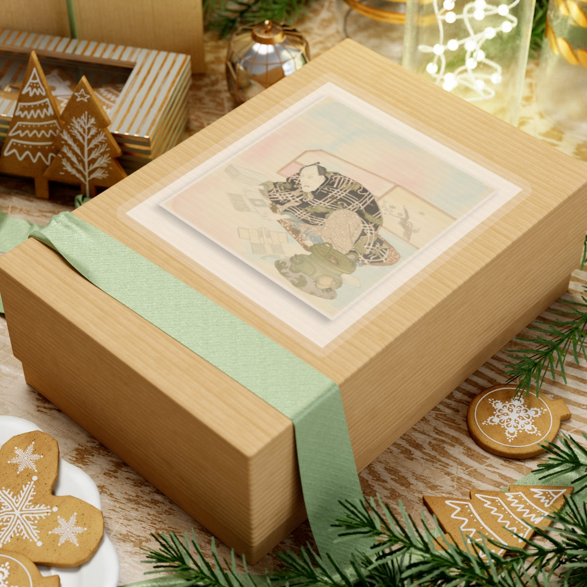 Watercolor — Ichikawa Danjūrō Vii Preparing New Year'S Gifts — Kiss-Cut Sticker