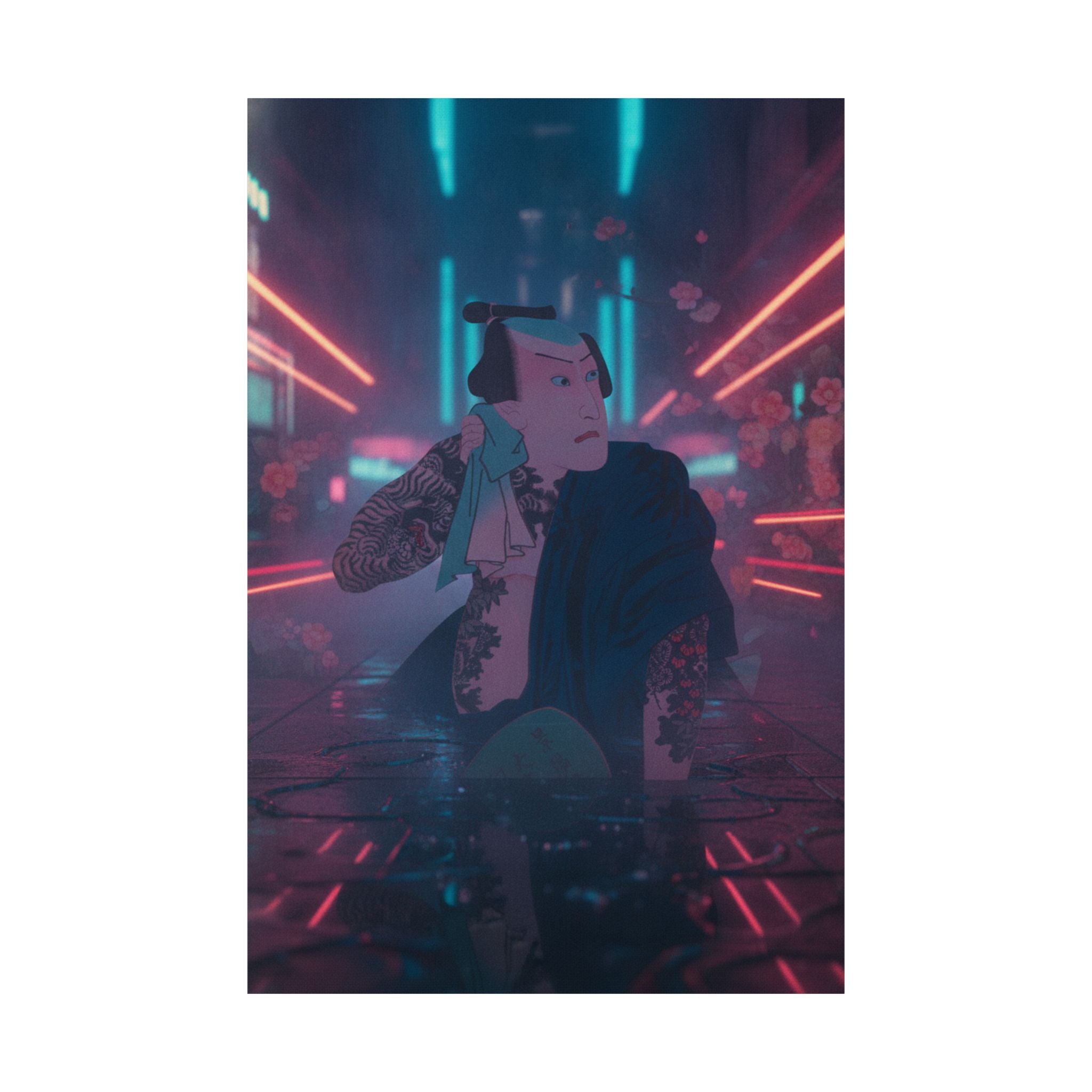 Neon Noir — The Actor Kawarazaki Gonjūrō I As Ude No Kisaburō, Likened To Wu Song The Asceti — Matte Poster