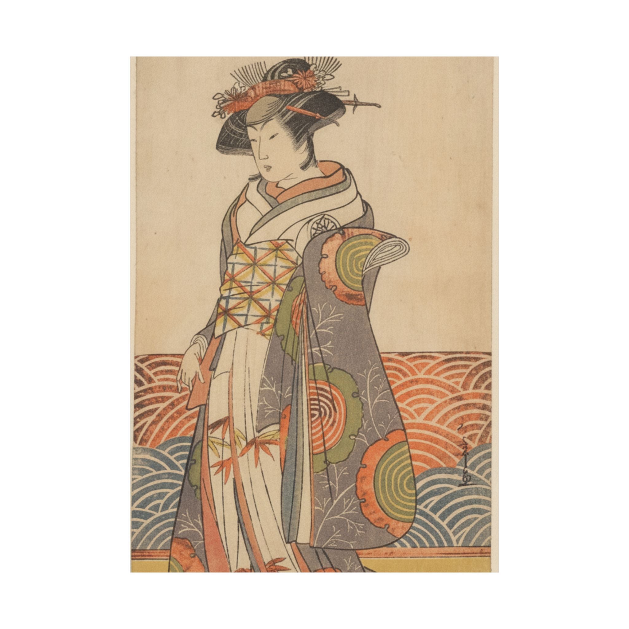 Product Marketing — The Third Segawa Kikunojo As A Woman Standing In A Room Having A Wave-Pattern Da — Matte Poster