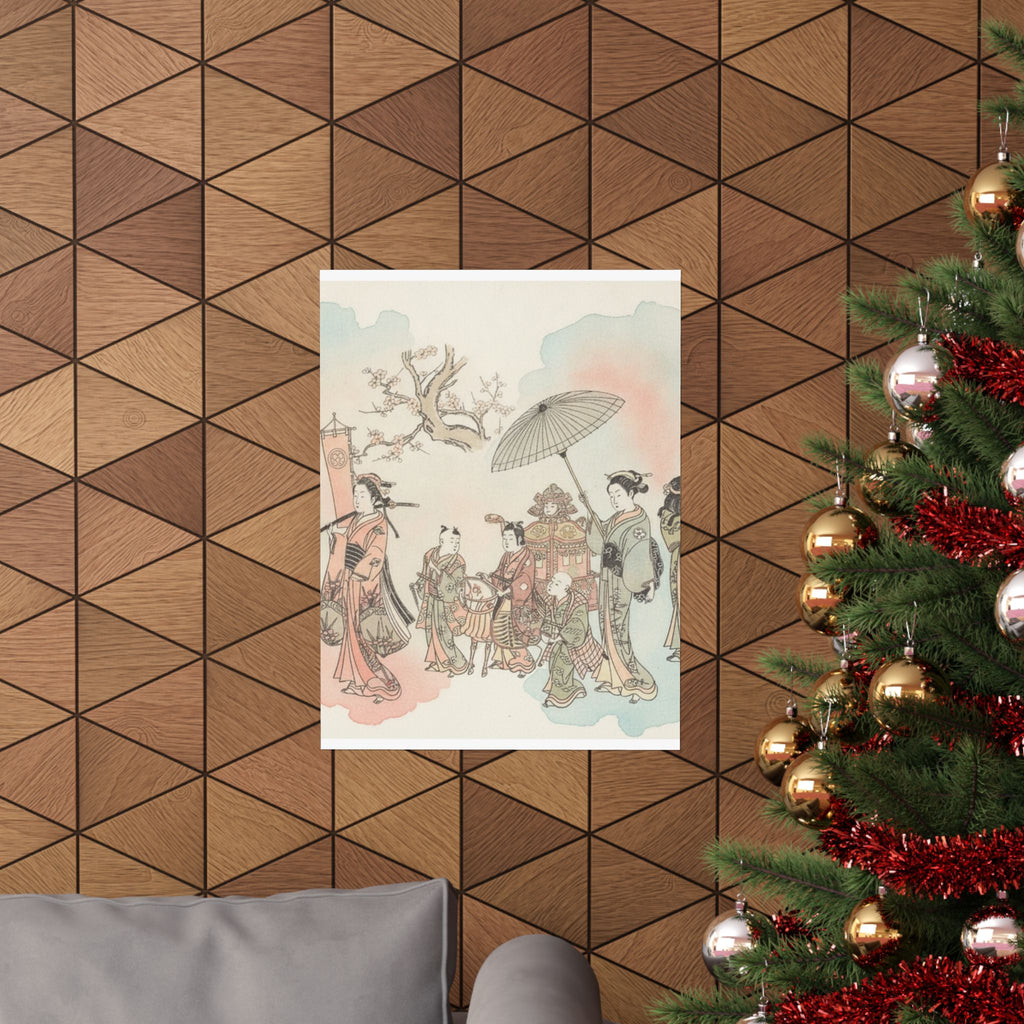 Watercolor — Children Play-Acting A Daimyo Procession — Matte Poster