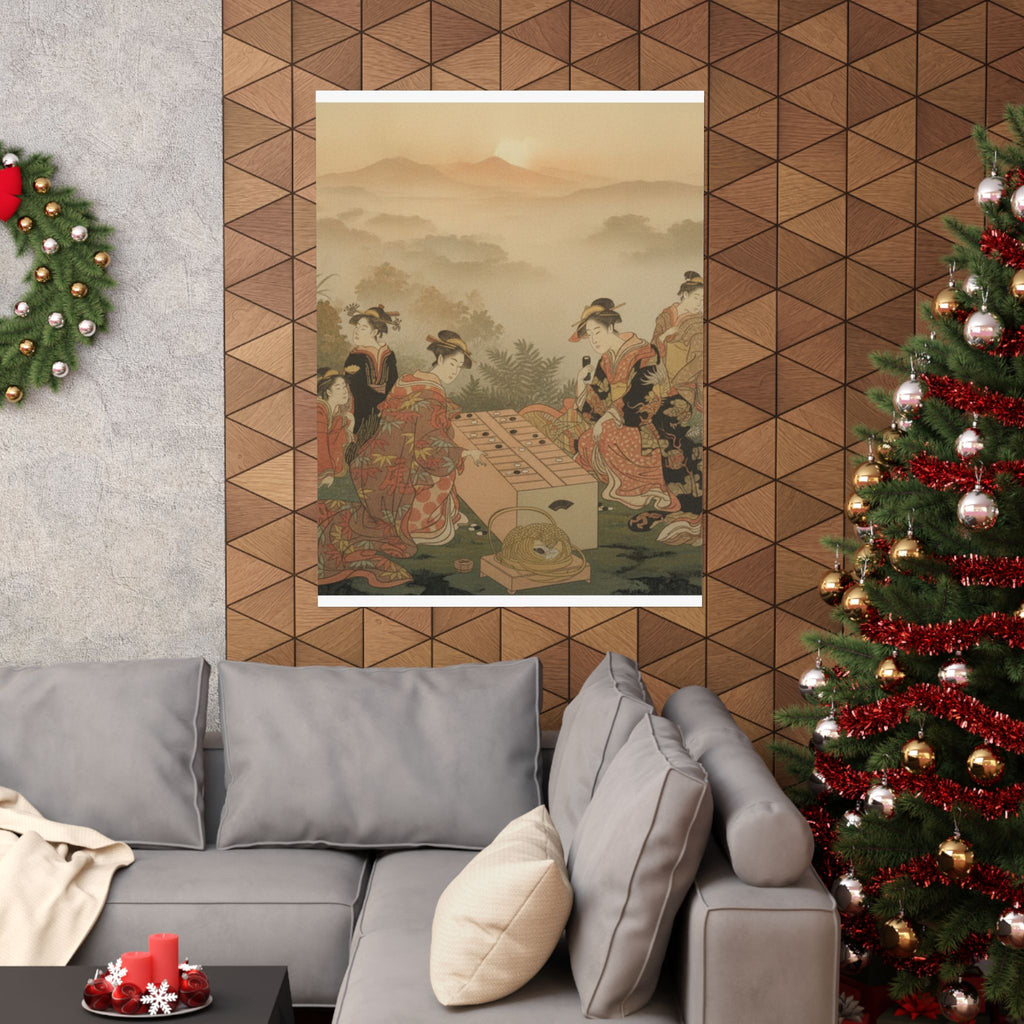Scenic Nature — Two Young Women Playing A Game Of Sugoroku — Matte Poster