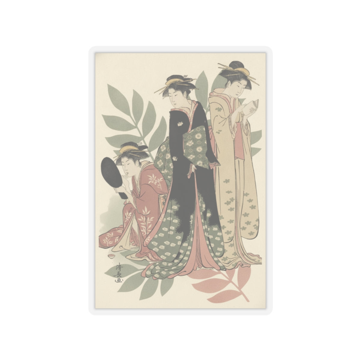 Botanical — Three Geishas Of Tachibana Street In Their Room — Kiss-Cut Sticker
